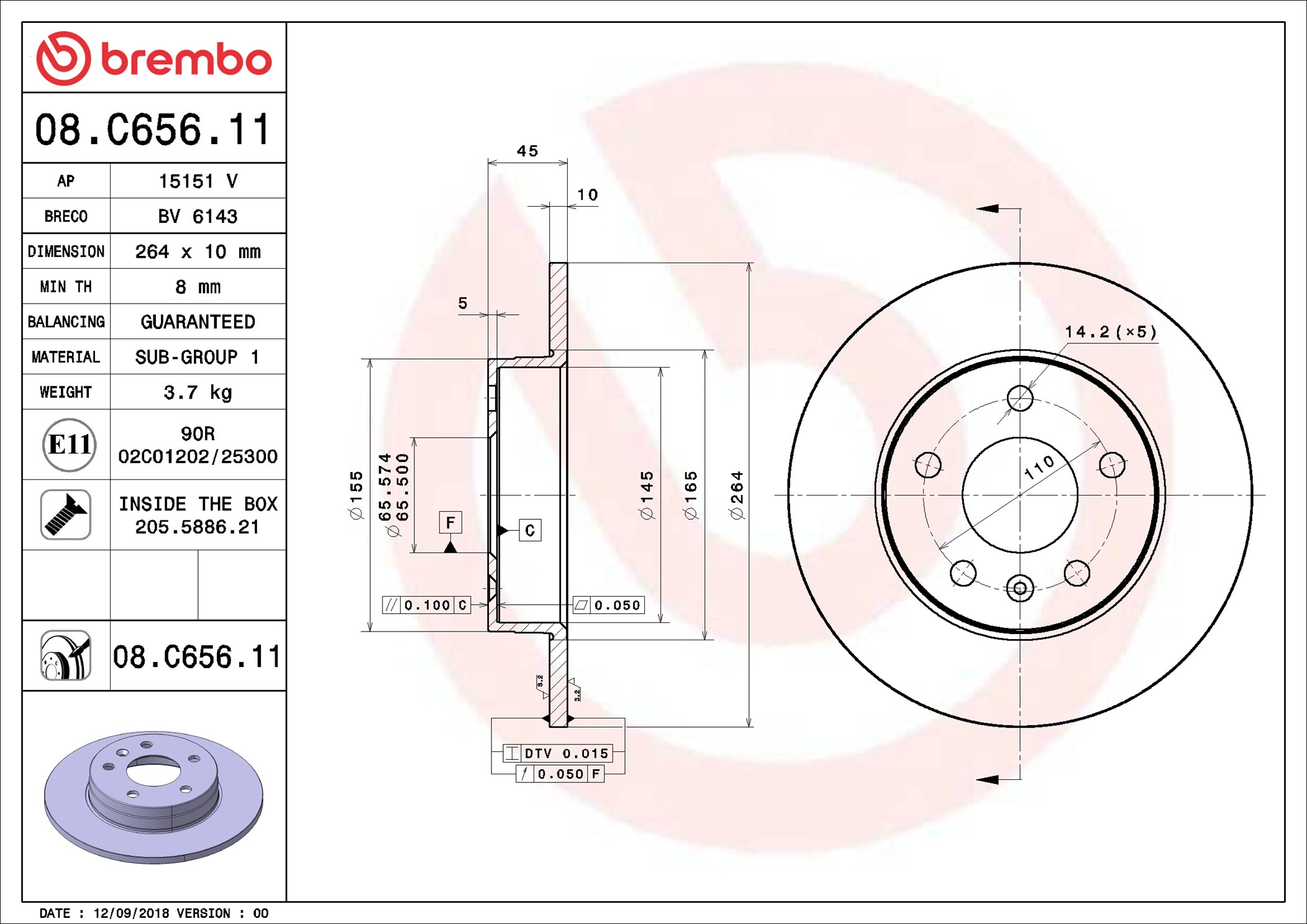 Brake Disc - 08.C656.11 BREMBO