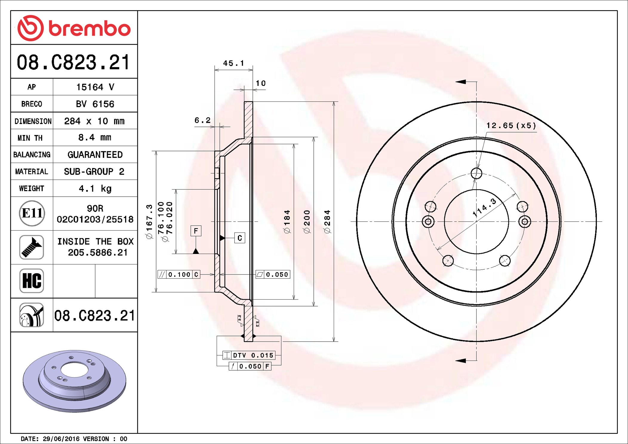 Brake Disc - 08.C823.21 BREMBO
