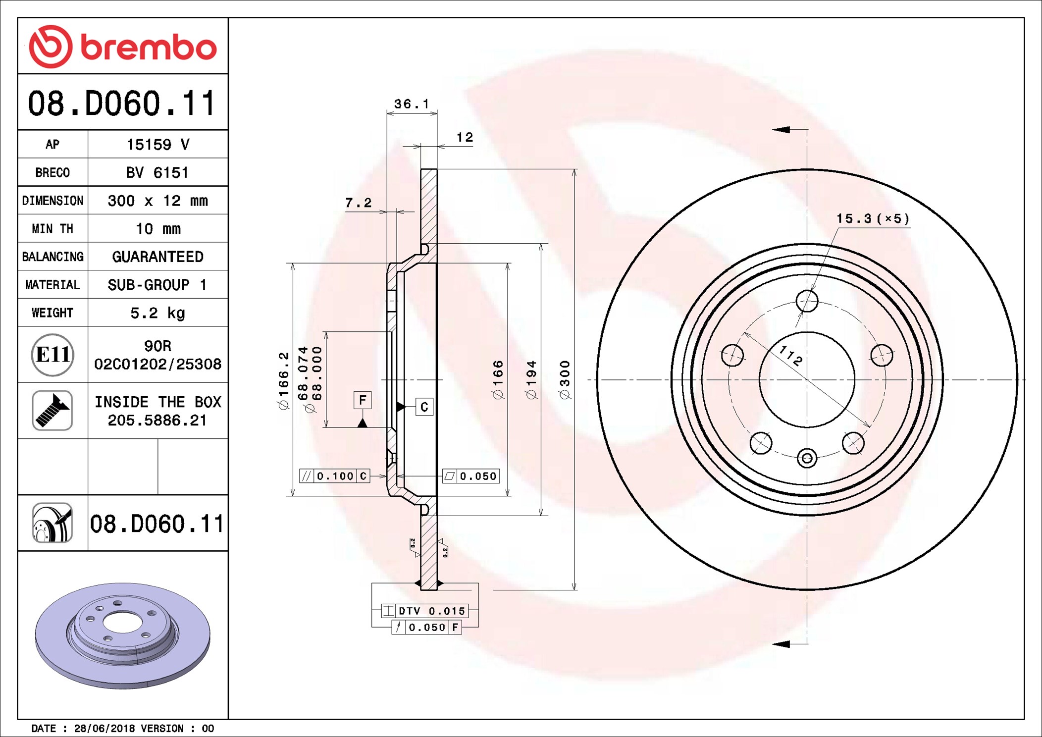 Brake Disc - 08.D060.11 BREMBO