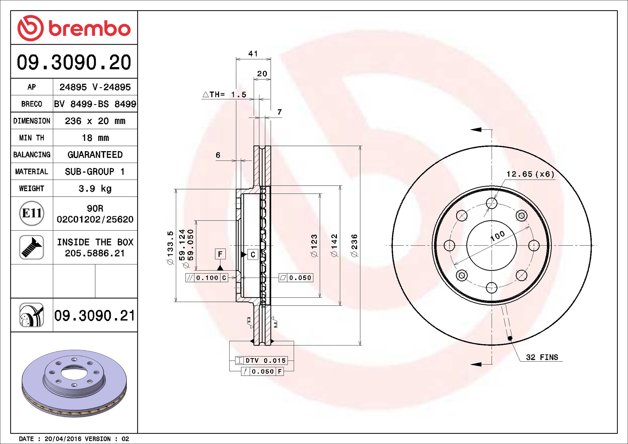 Brake Disc - 09.3090.21 BREMBO