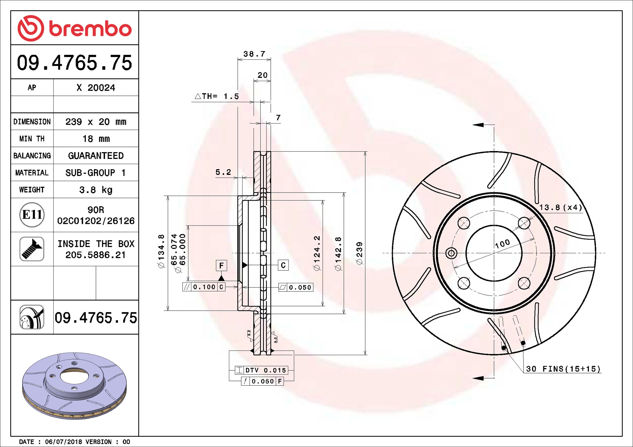 Brake Disc - 09.4765.75 BREMBO