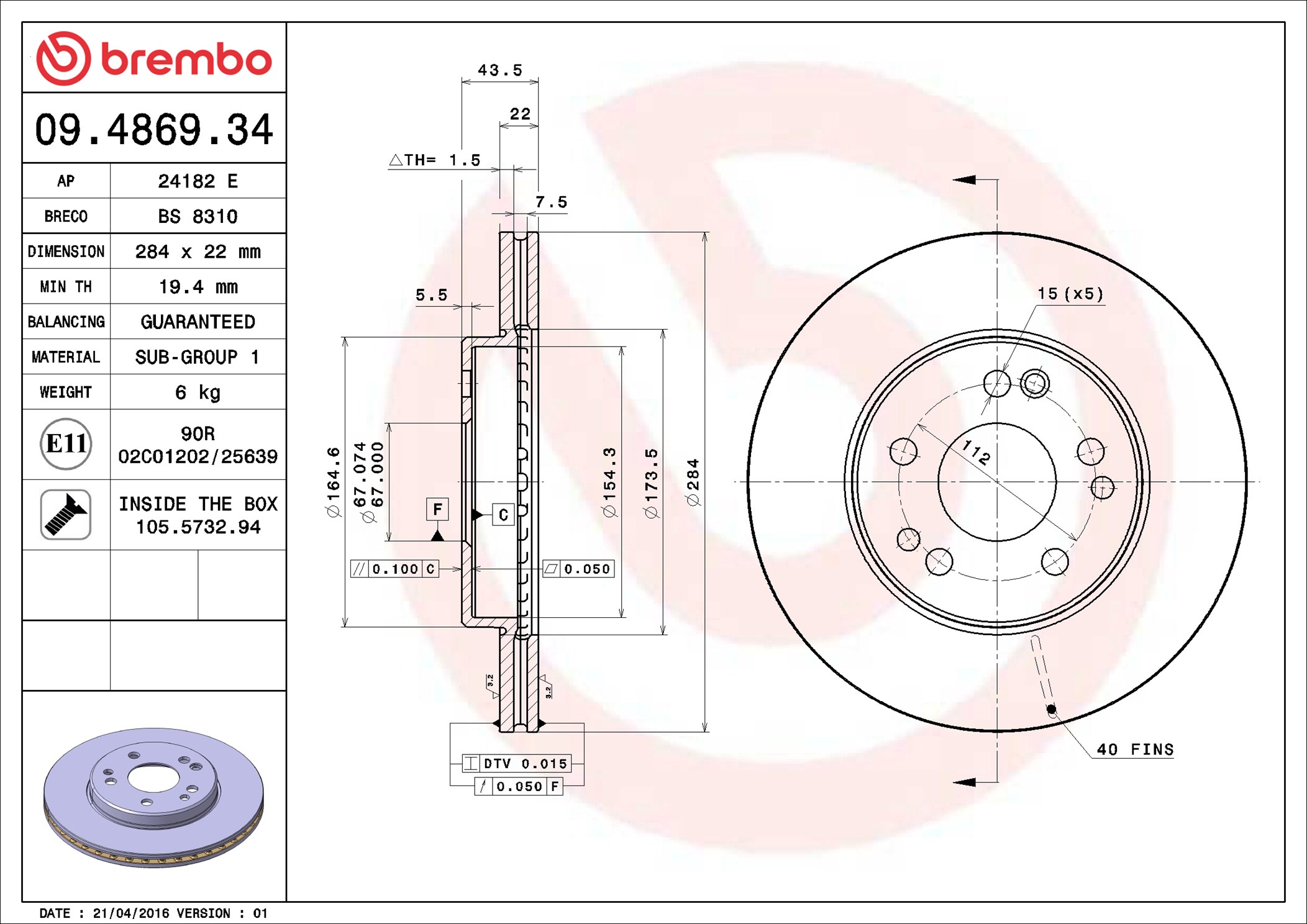 Discofreno - 09.4869.34 BREMBO