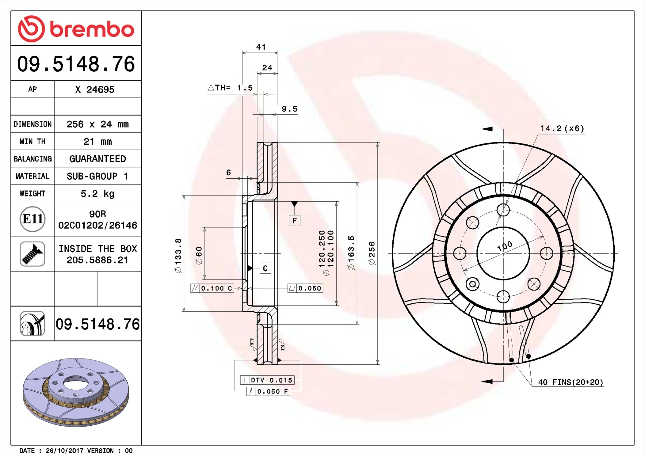 stabdžių diskas - 09.5148.76 BREMBO