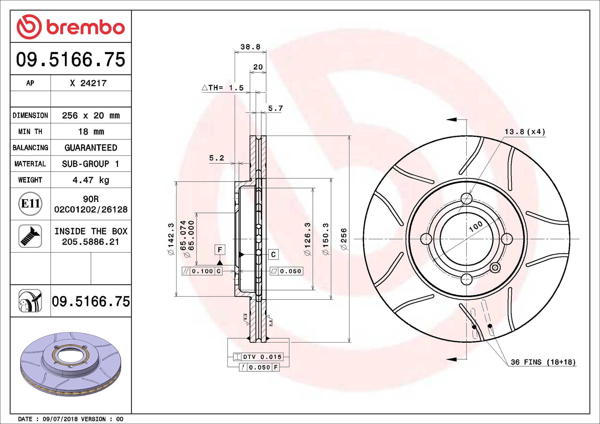 Brake Disc - 09.5166.75 BREMBO