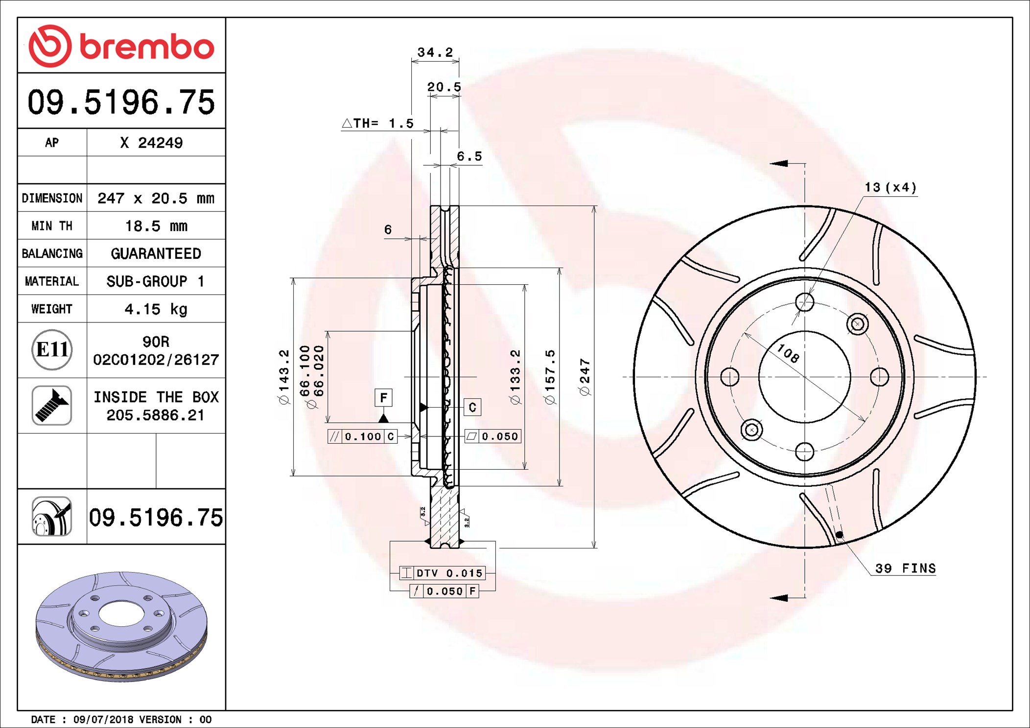 Brake Disc - 09.5196.75 BREMBO