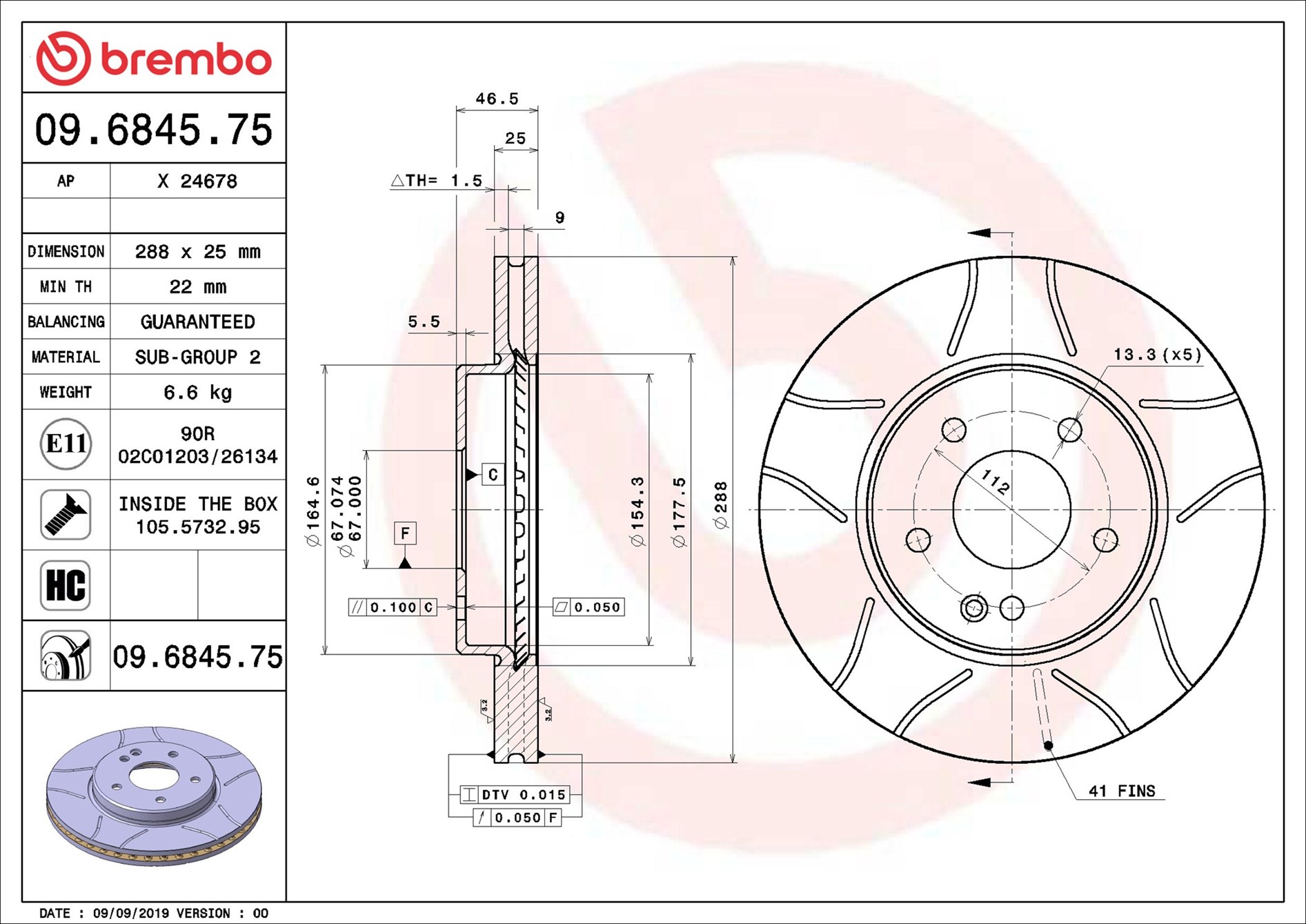 stabdžių diskas - 09.6845.75 BREMBO