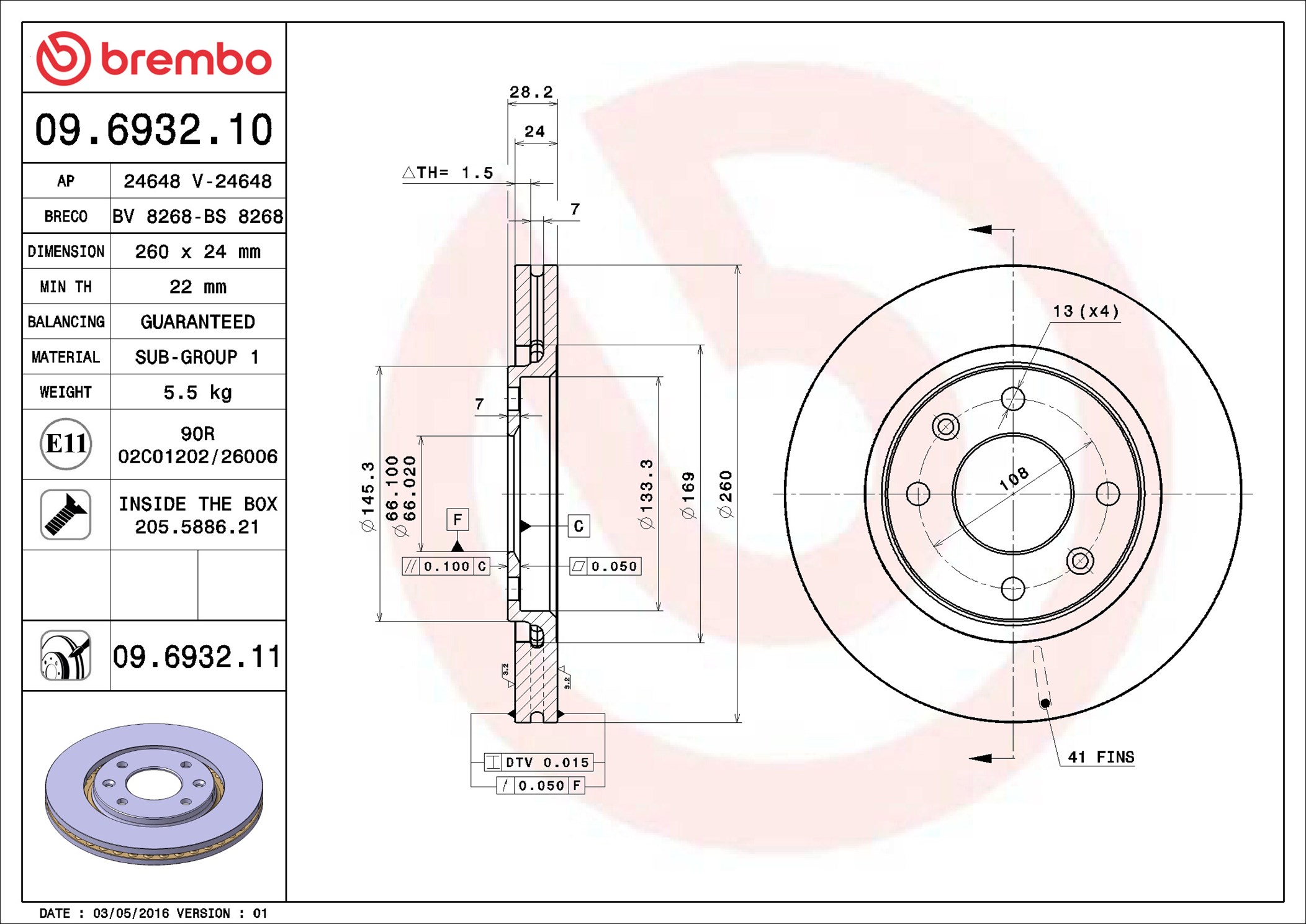 Brake Disc - 09.6932.11 BREMBO