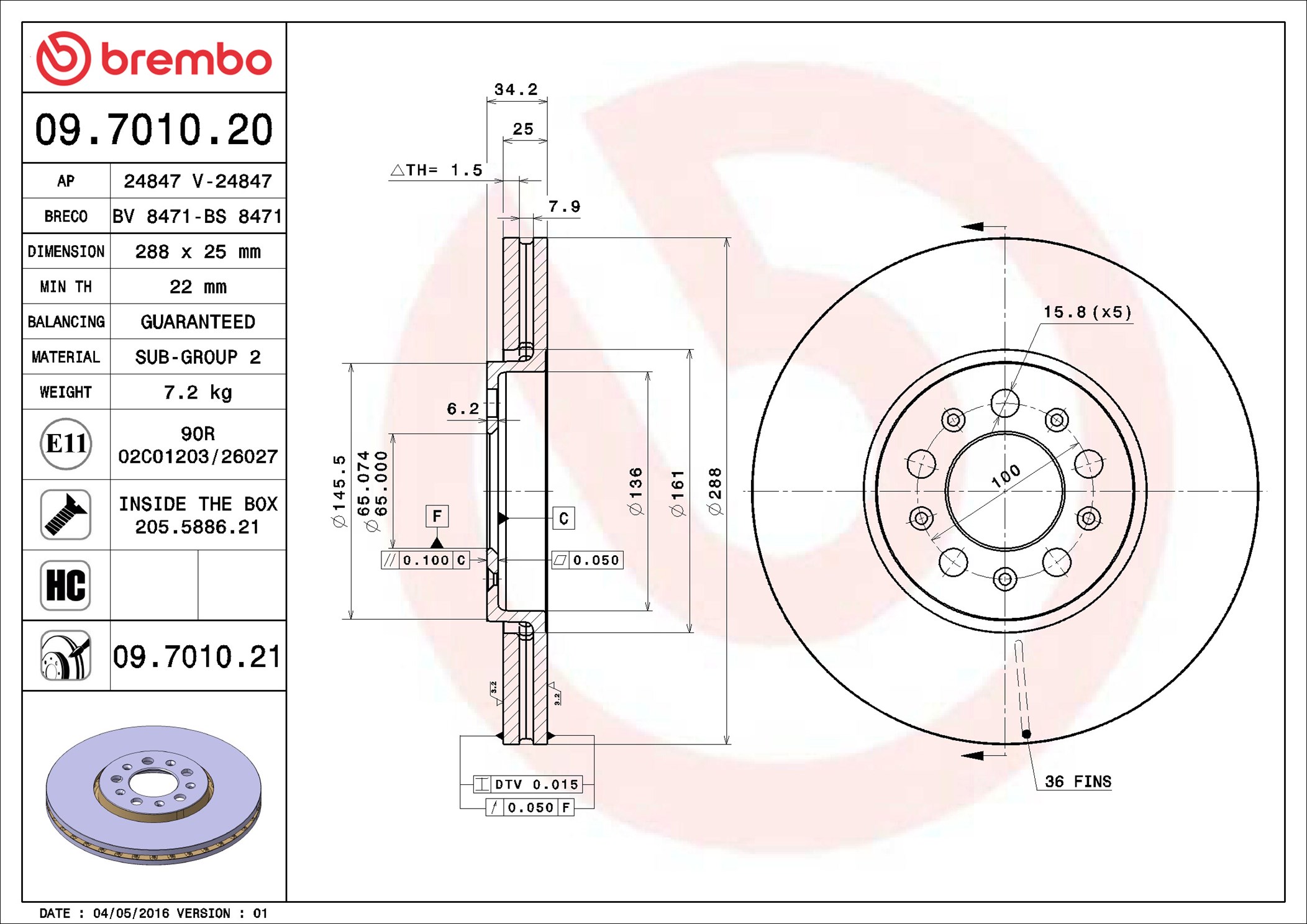 Brake Disc - 09.7010.21 BREMBO