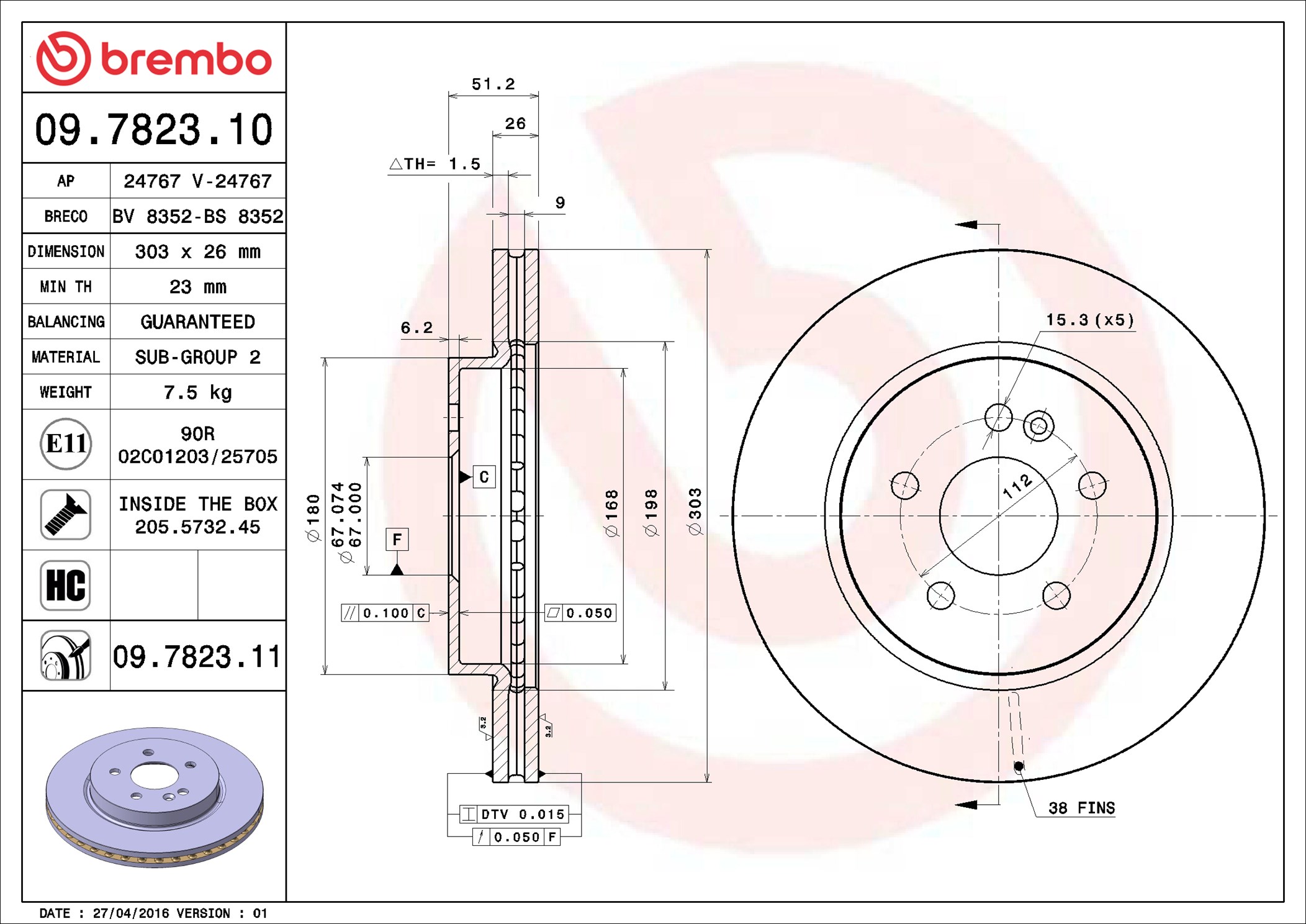 Brake Disc - 09.7823.11 BREMBO