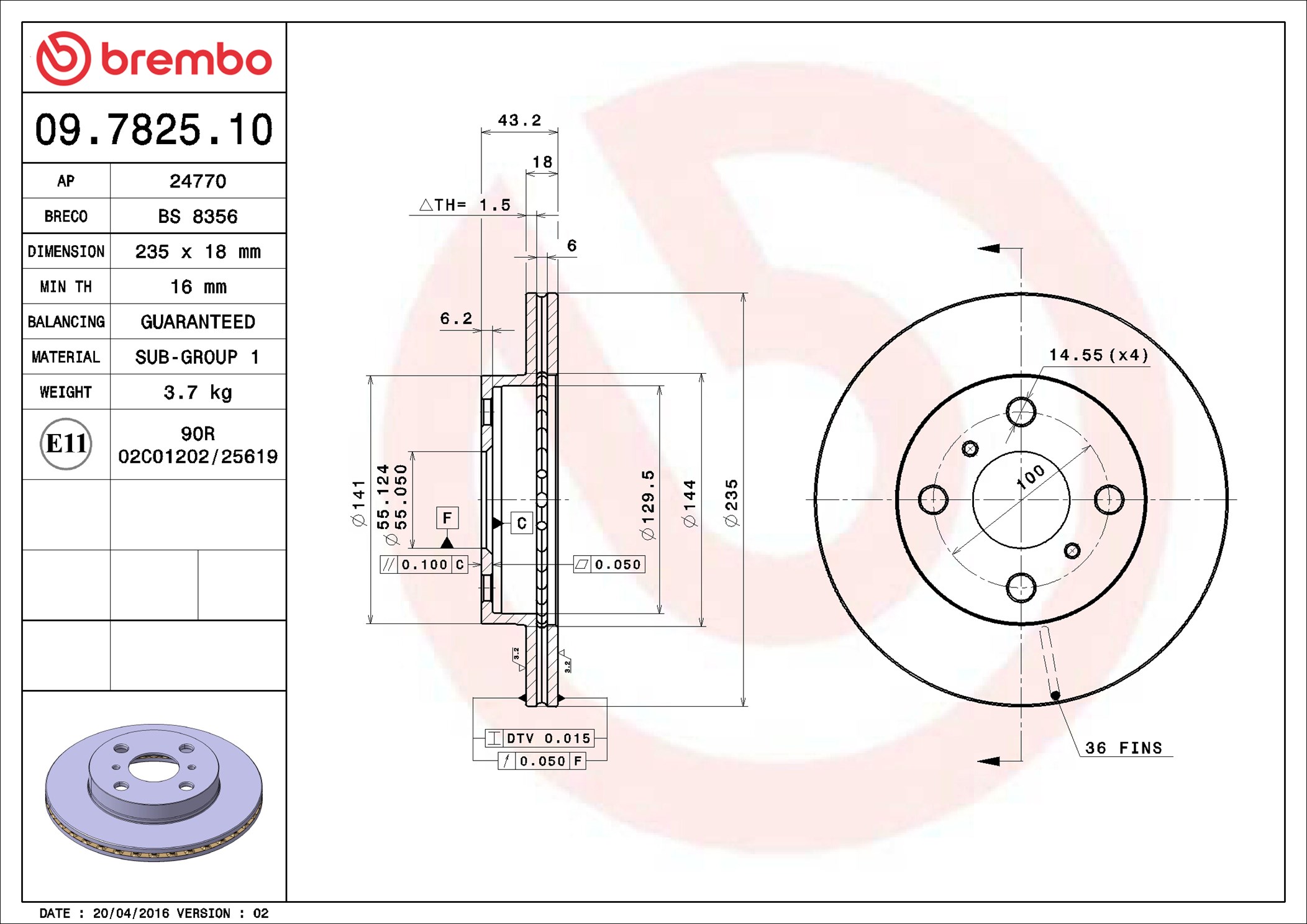 Brake Disc - 09.7825.10 BREMBO