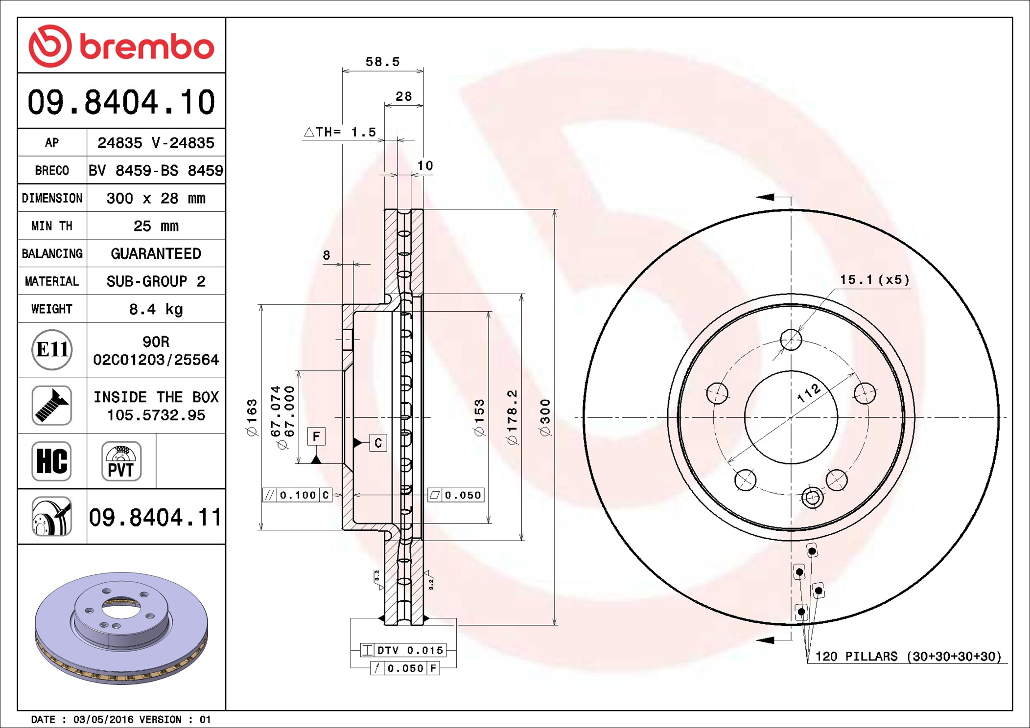 stabdžių diskas - 09.8404.11 BREMBO