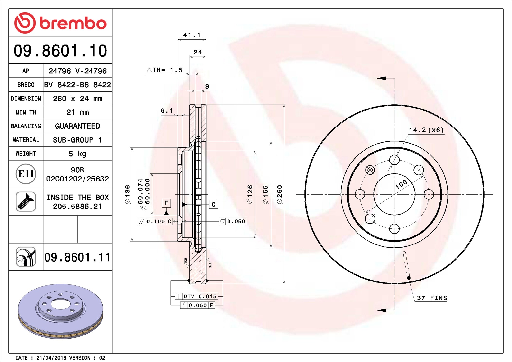 Bremsscheibe - 09.8601.11 BREMBO