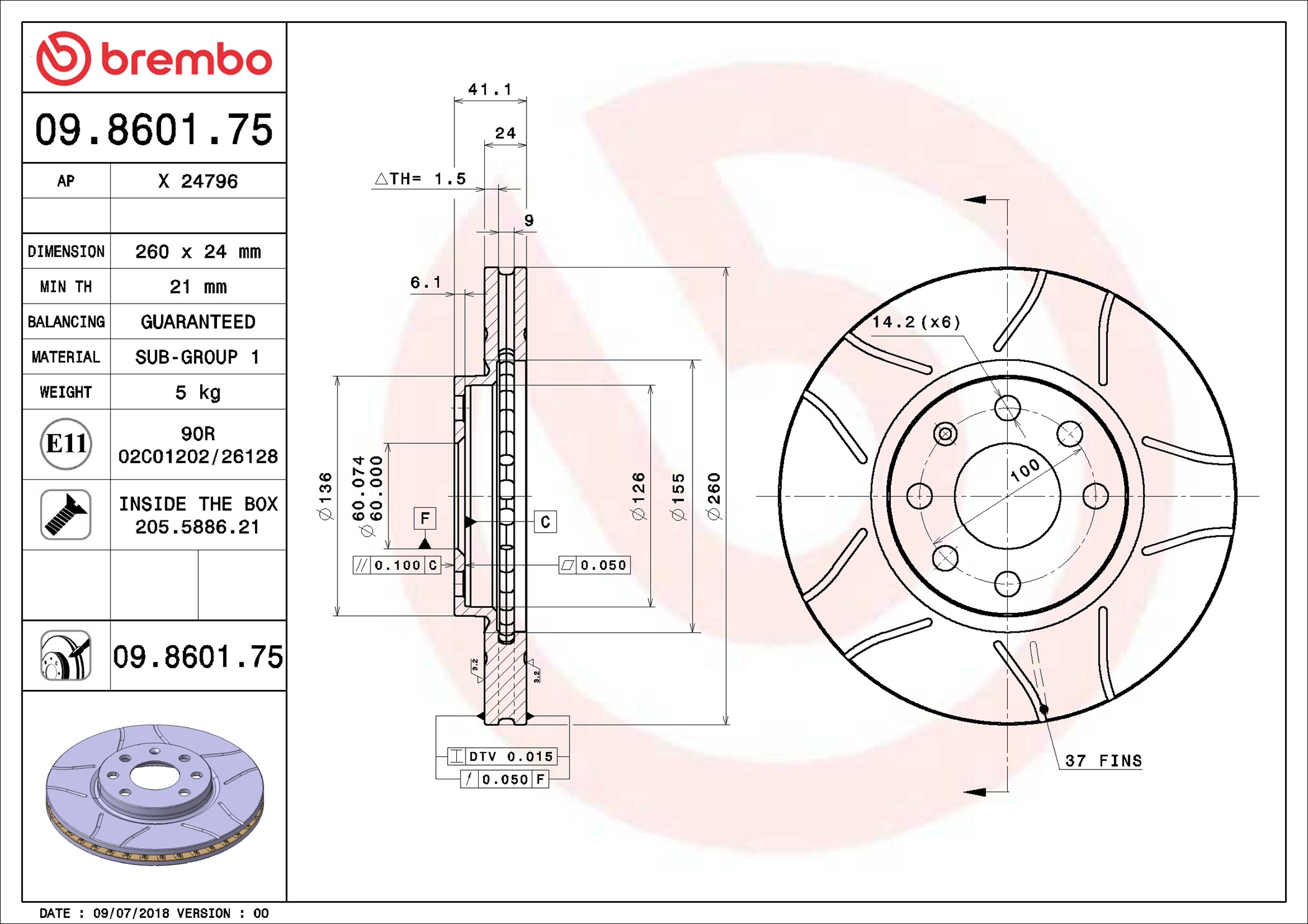 Bremsscheibe - 09.8601.75 BREMBO