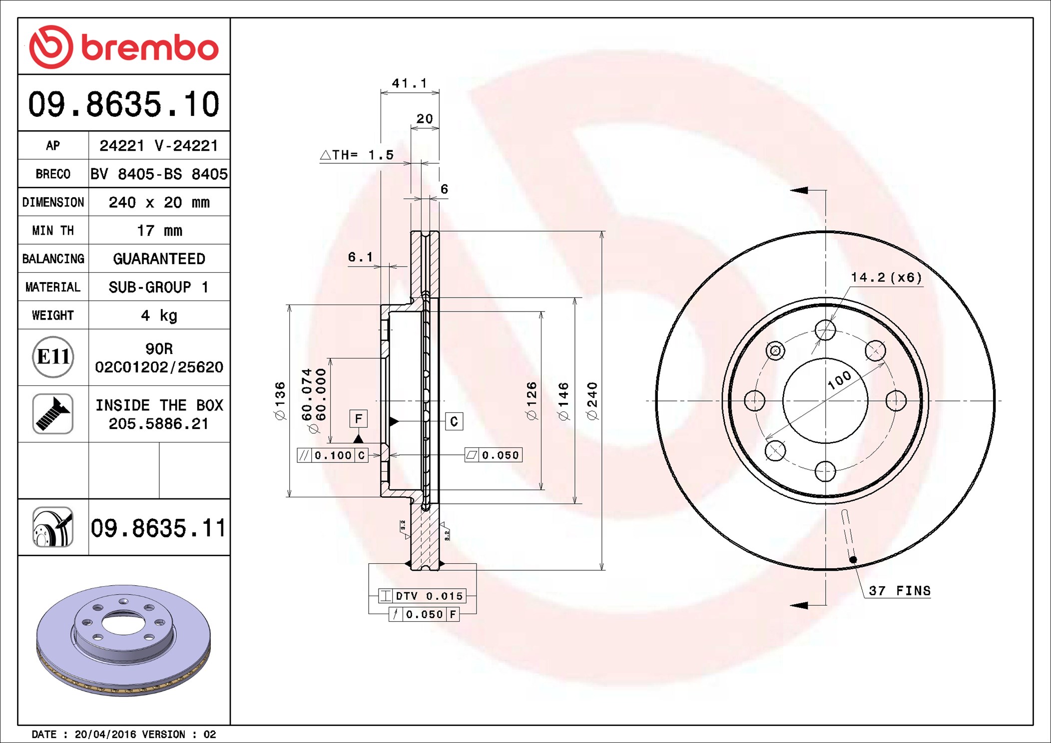 Brake Disc - 09.8635.11 BREMBO