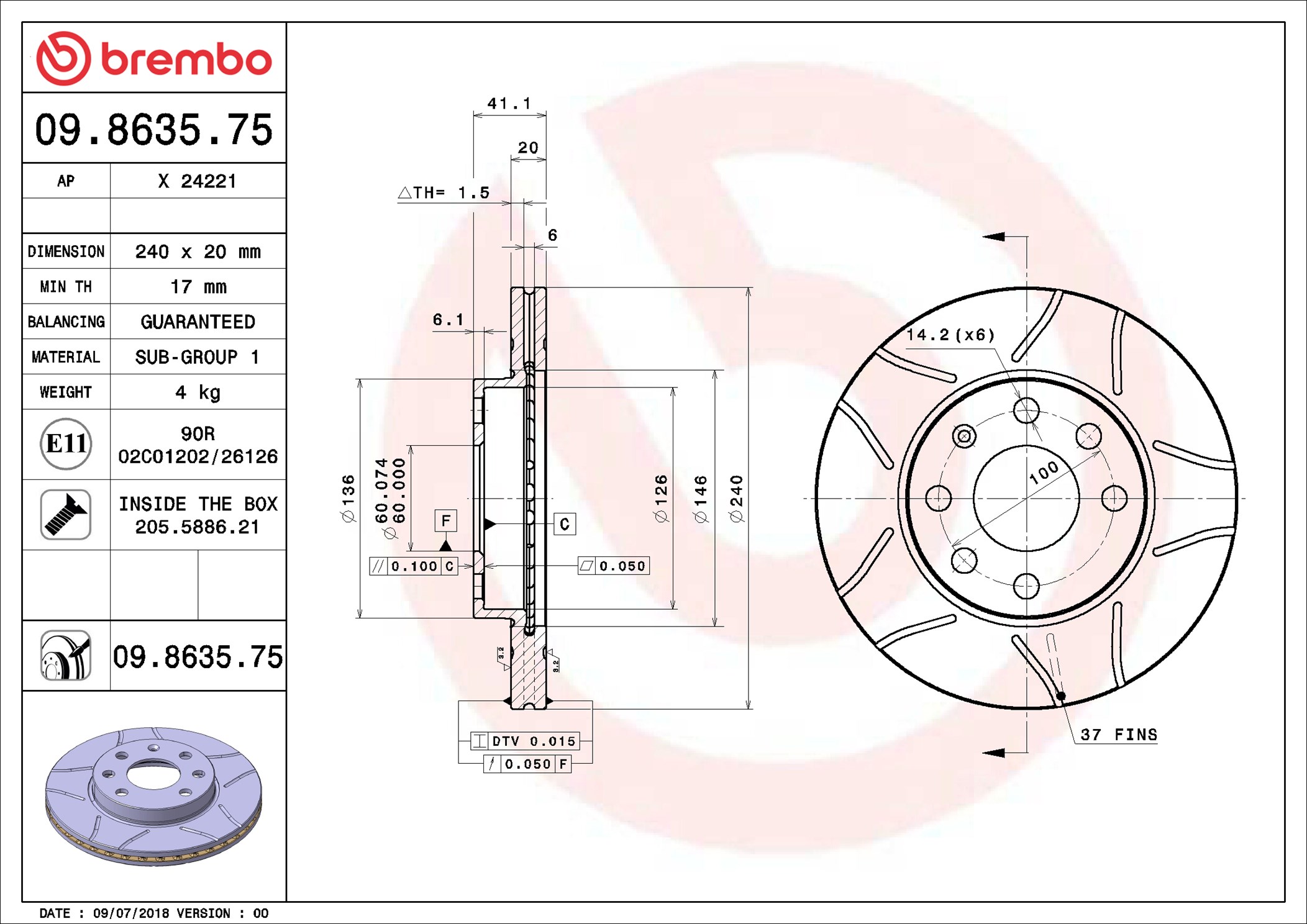 Brake Disc - 09.8635.75 BREMBO