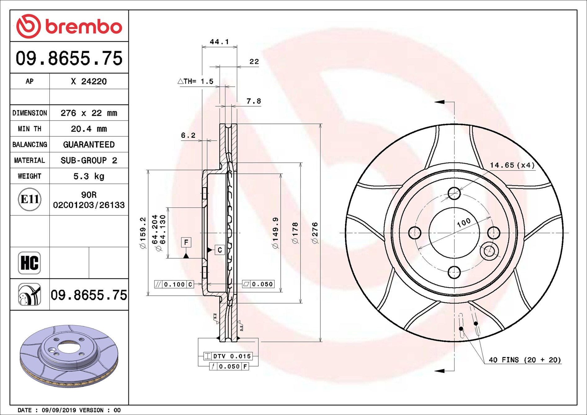 stabdžių diskas - 09.8655.75 BREMBO