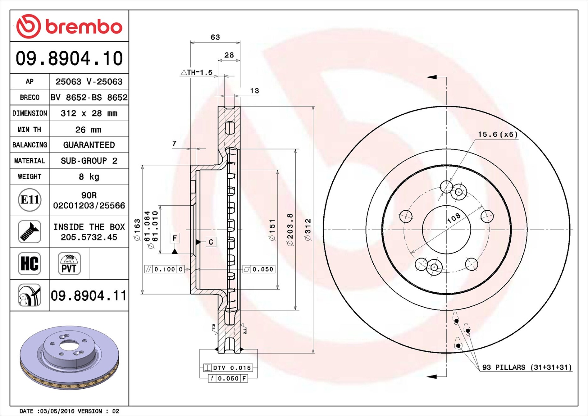 stabdžių diskas - 09.8904.11 BREMBO