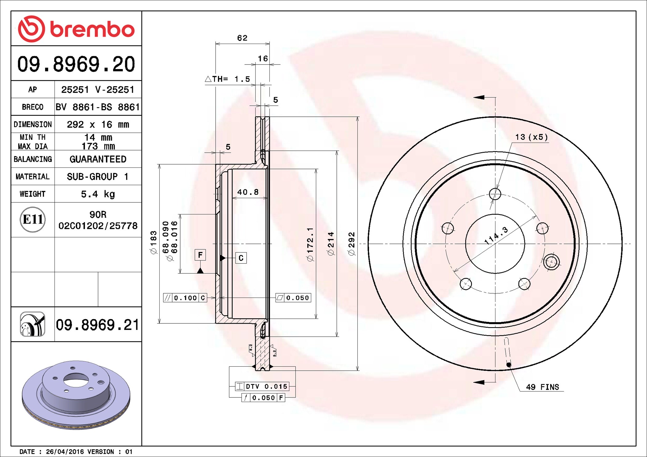 Discofreno - 09.8969.21 BREMBO