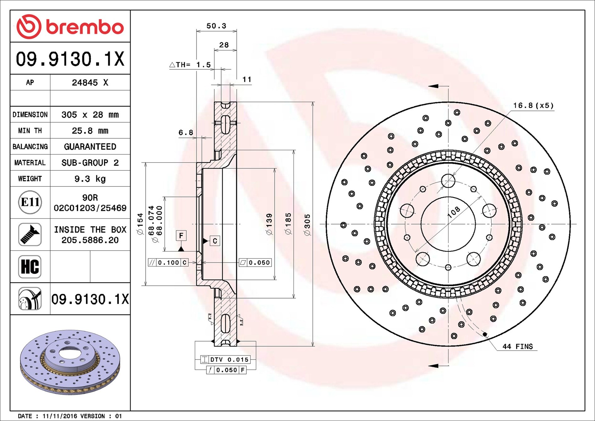 stabdžių diskas - 09.9130.1X BREMBO