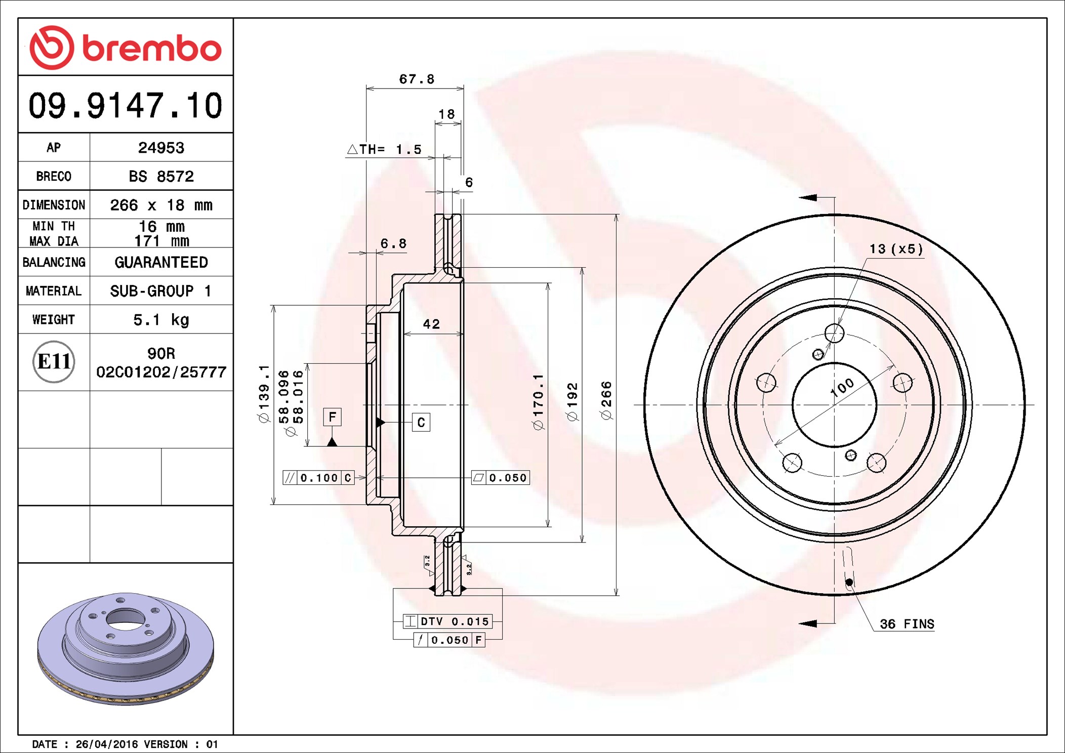 Brake Disc - 09.9147.10 BREMBO