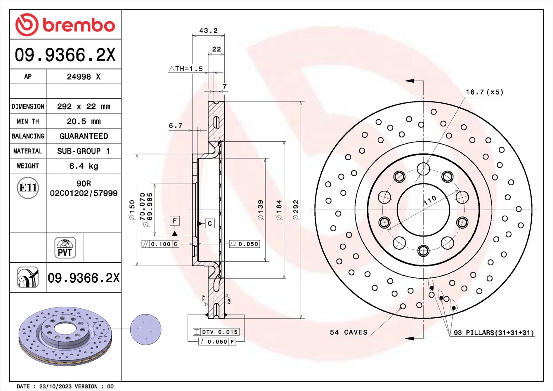 Brake Disc - 09.9366.2X BREMBO