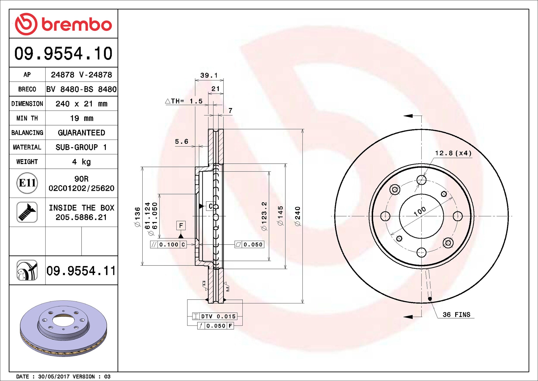 Brake Disc - 09.9554.10 BREMBO