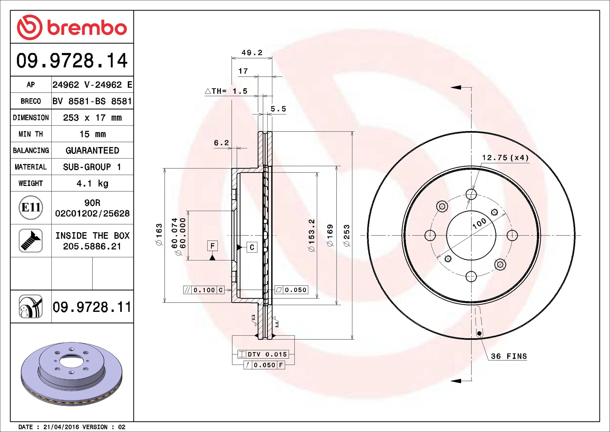 Brake Disc - 09.9728.11 BREMBO