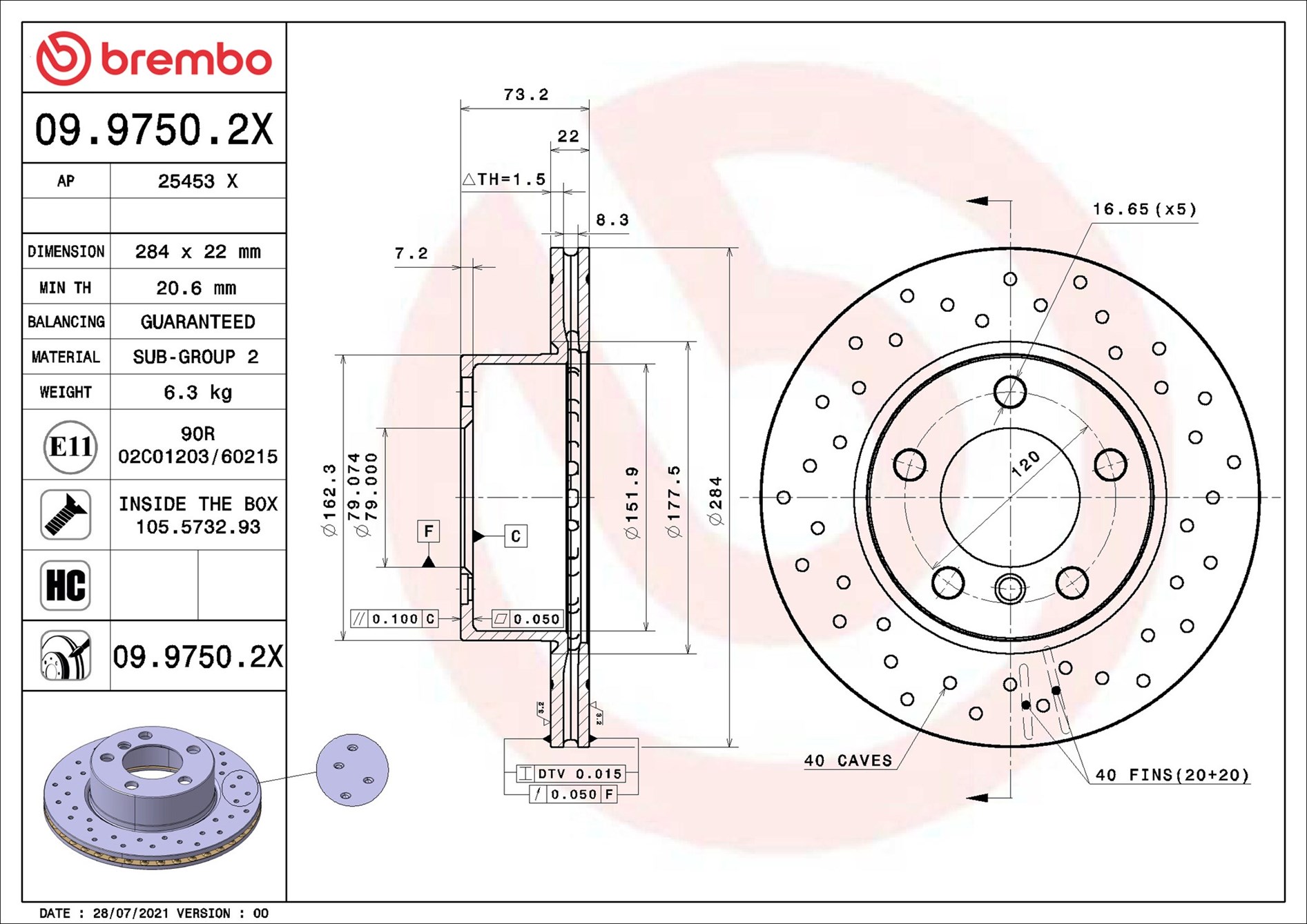 Discofreno - 09.9750.2X BREMBO