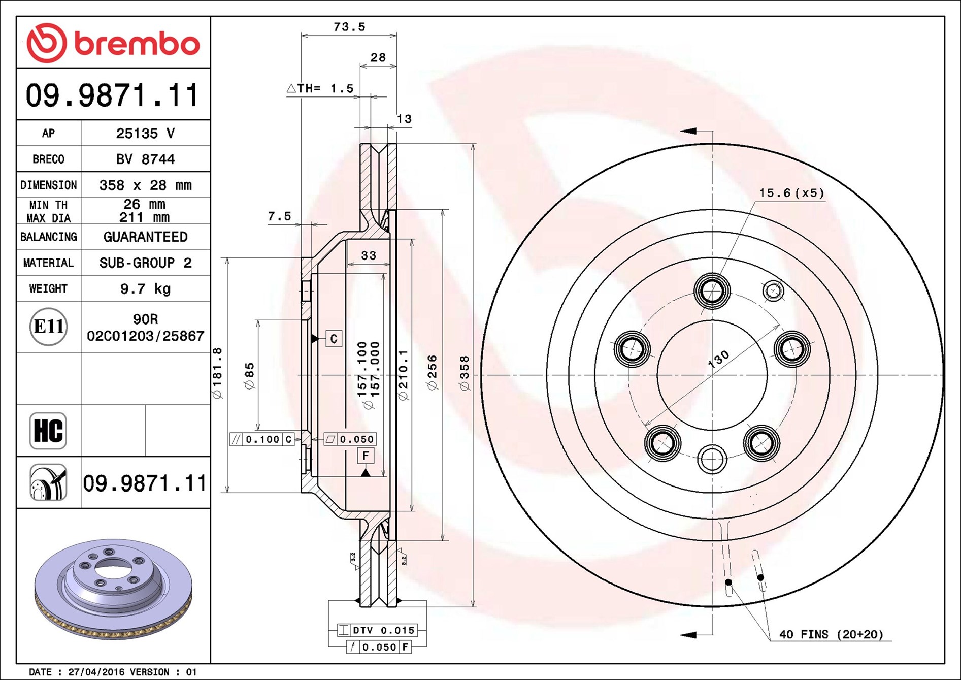 stabdžių diskas - 09.9871.11 BREMBO