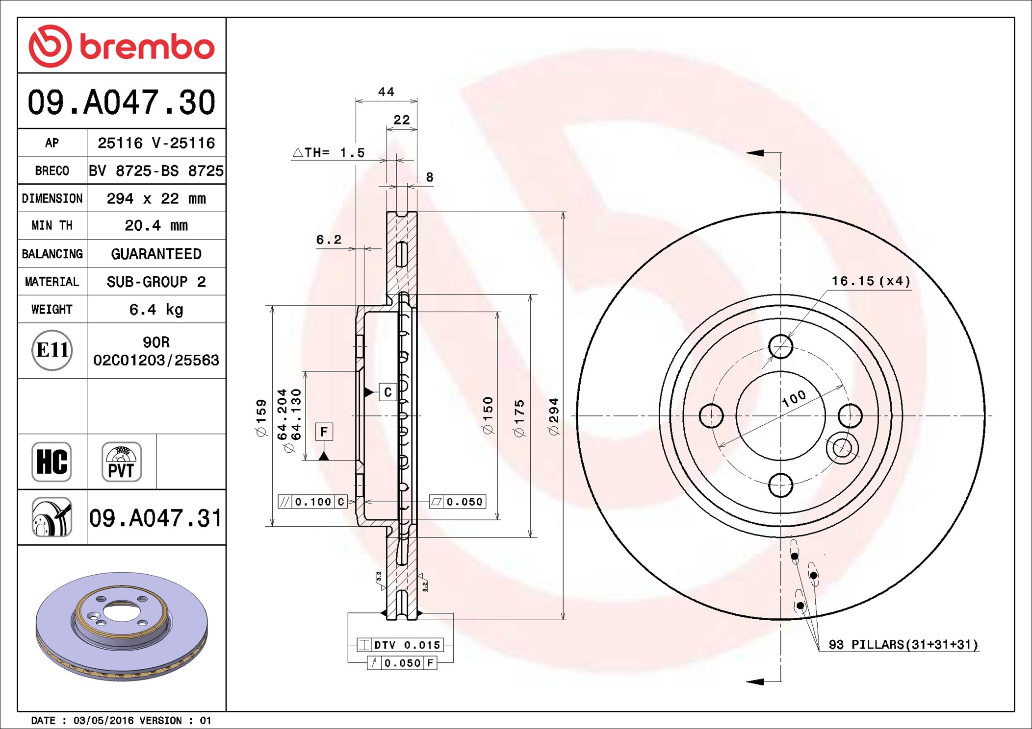 stabdžių diskas - 09.A047.31 BREMBO