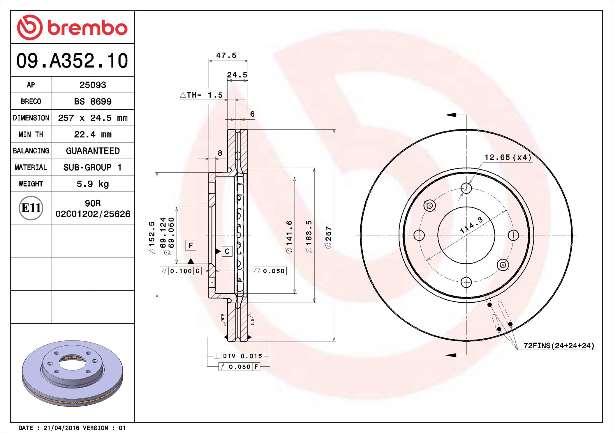 Brake Disc - 09.A352.10 BREMBO
