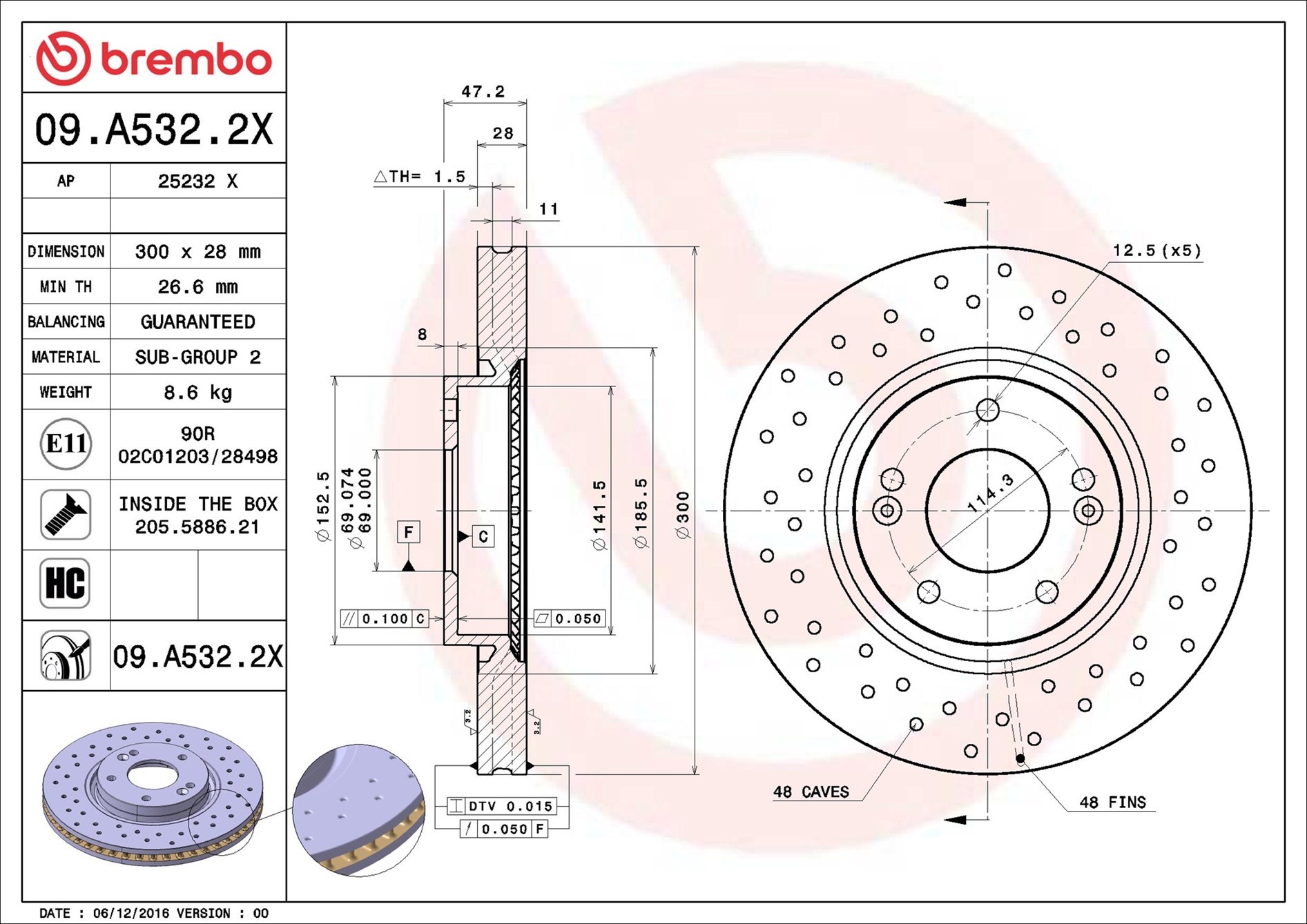 stabdžių diskas - 09.A532.2X BREMBO