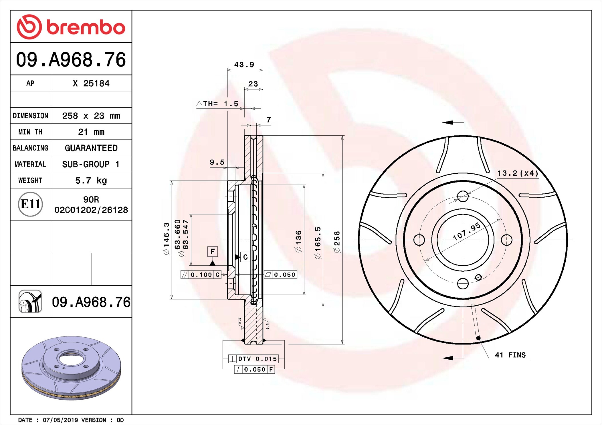stabdžių diskas - 09.A968.76 BREMBO