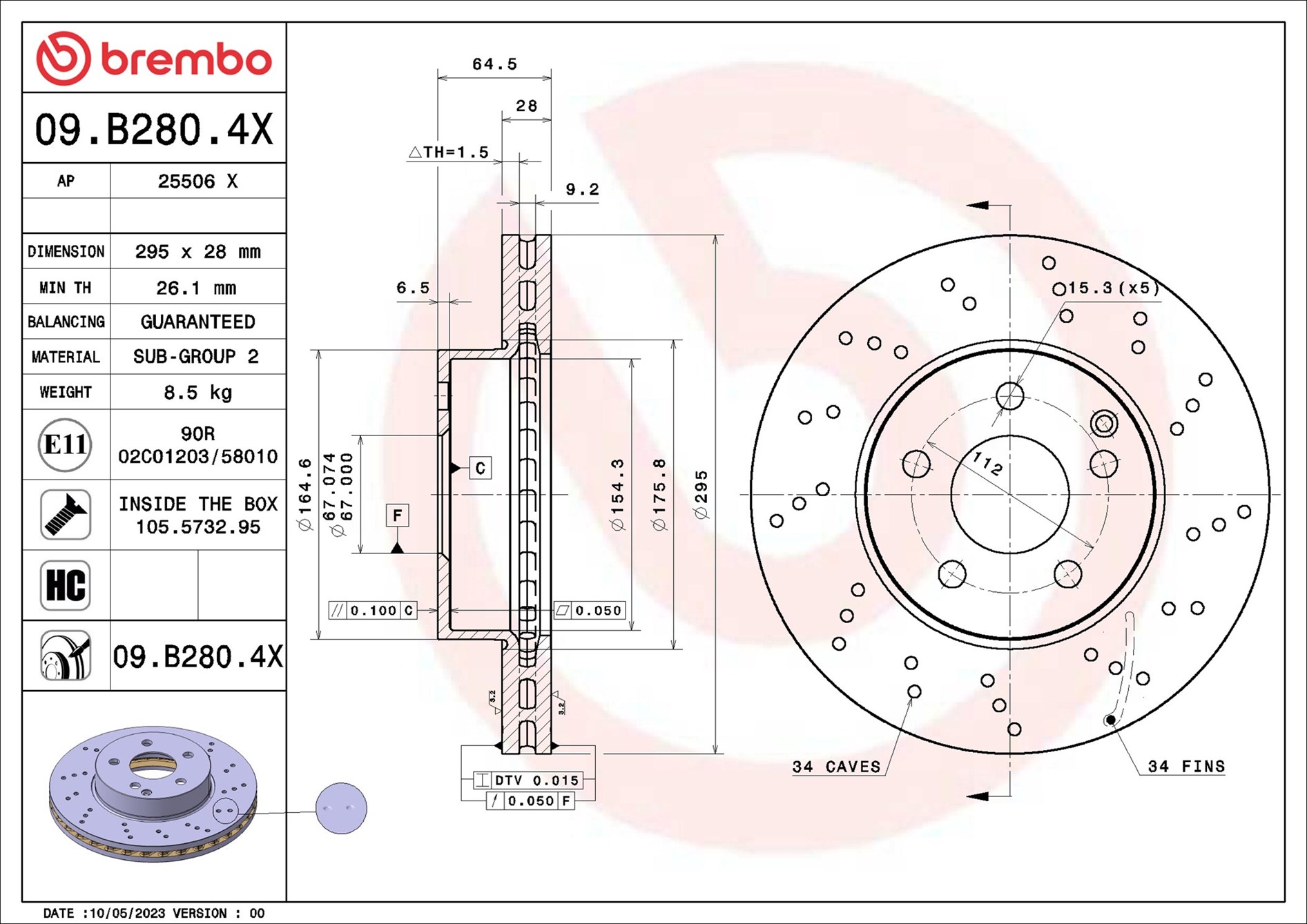 stabdžių diskas - 09.B280.4X BREMBO