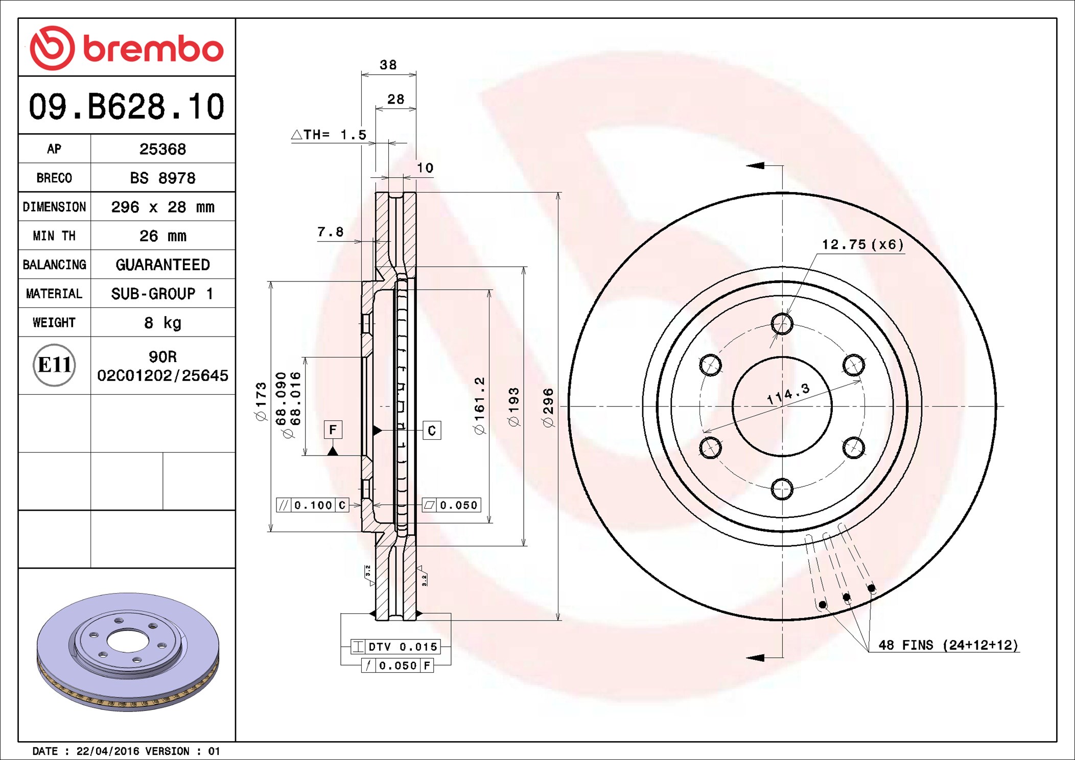 Brake Disc - 09.B628.10 BREMBO