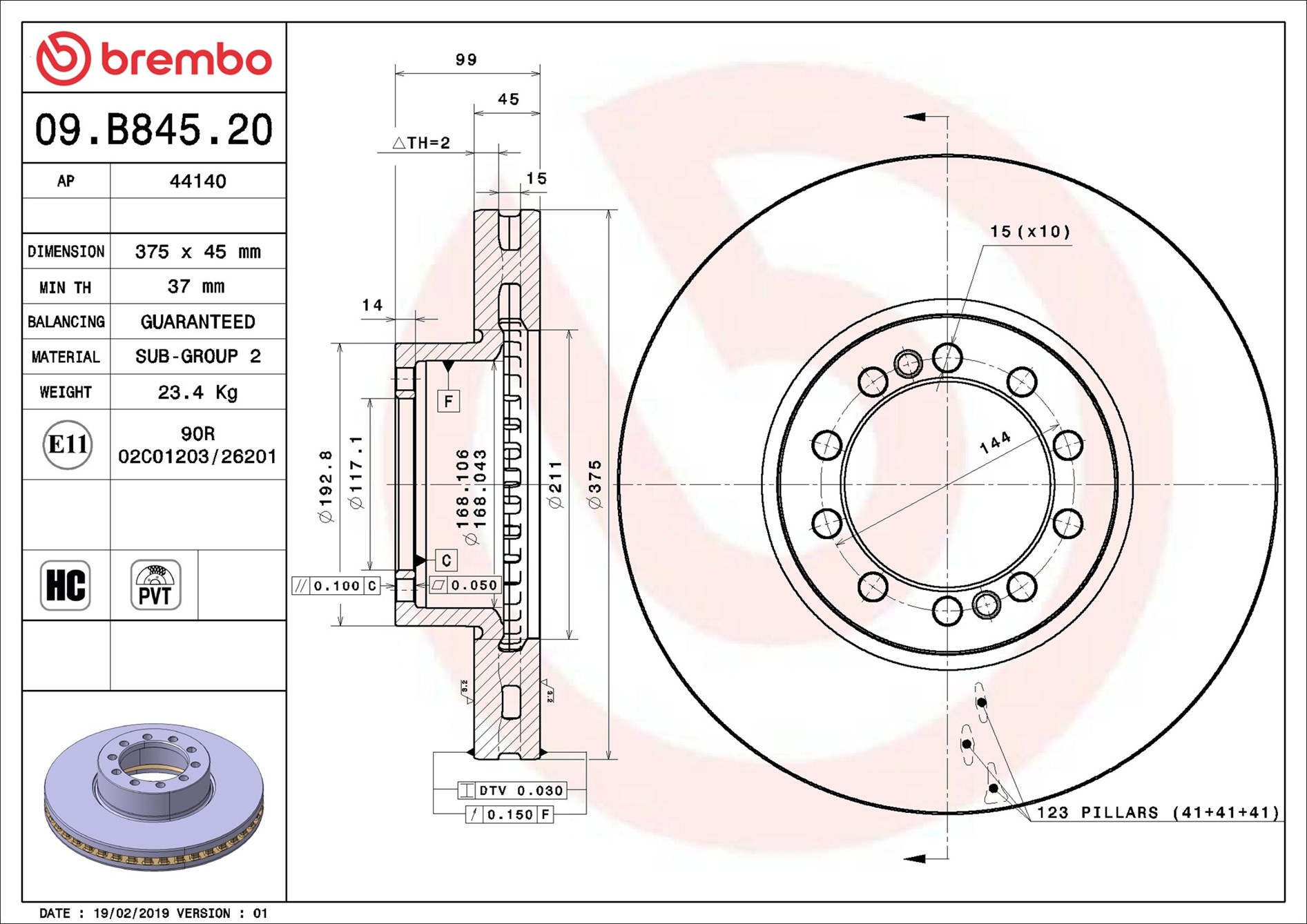 Brake Disc - 09.B845.20 BREMBO