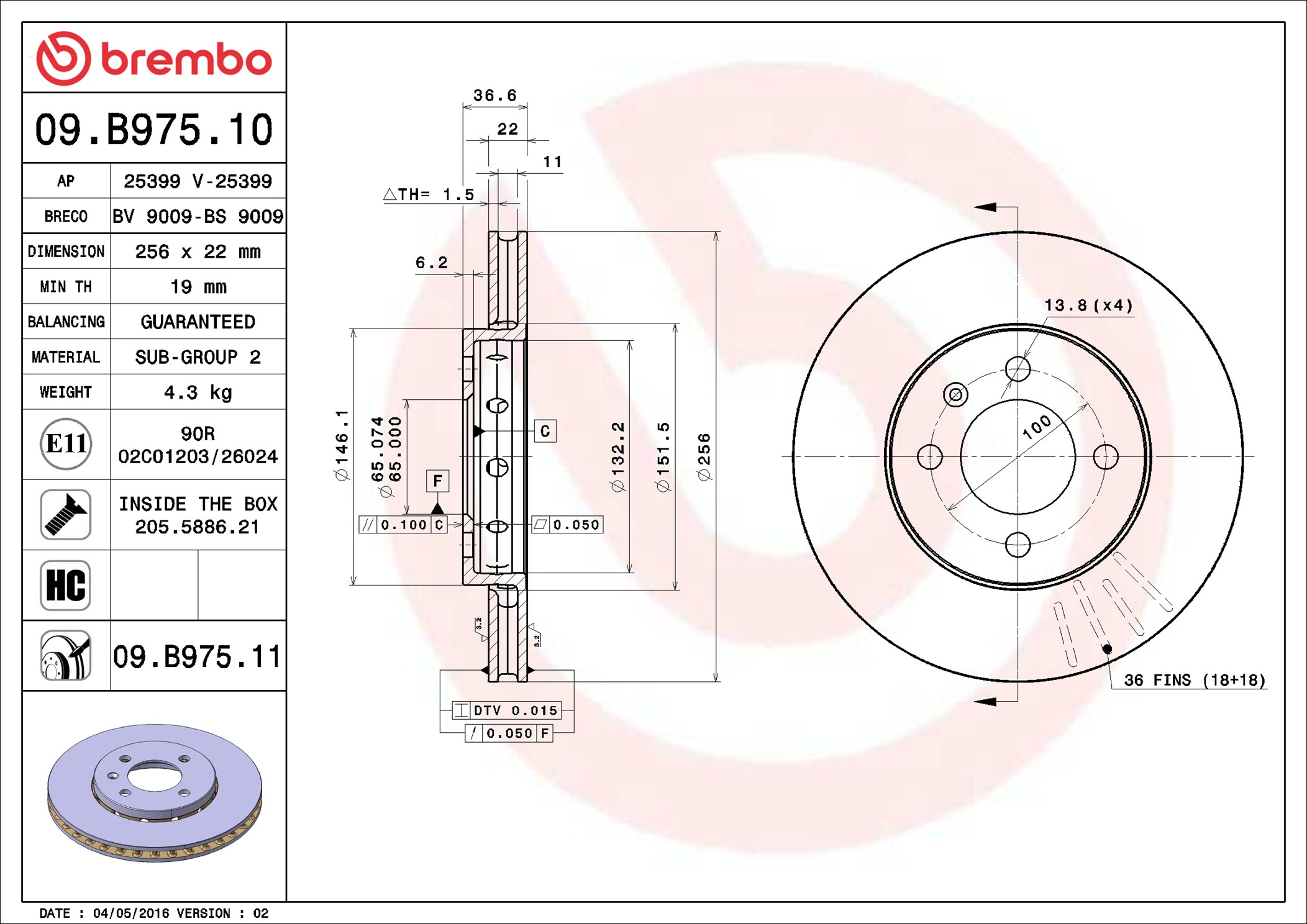 stabdžių diskas - 09.B975.11 BREMBO