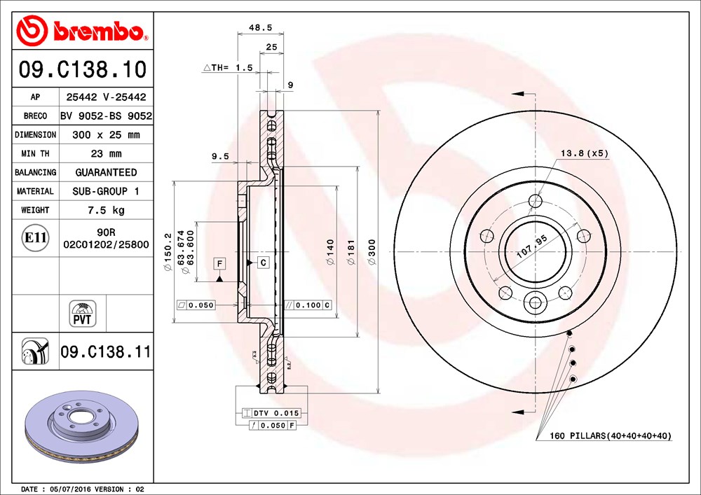 Brake Disc - 09.C138.11 BREMBO