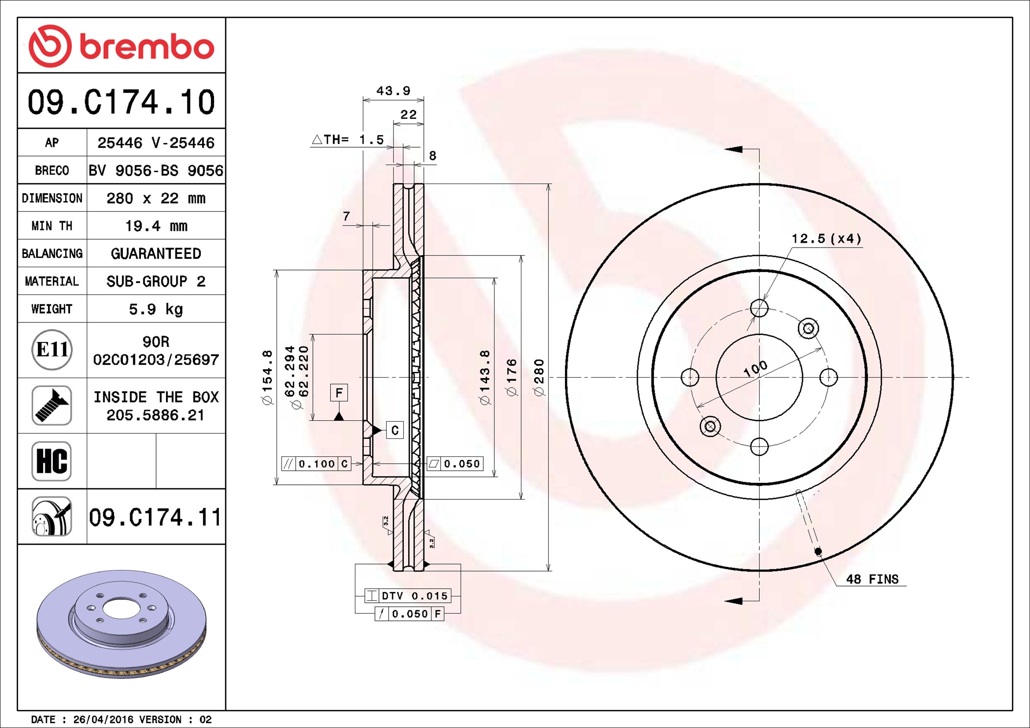Brake Disc - 09.C174.11 BREMBO