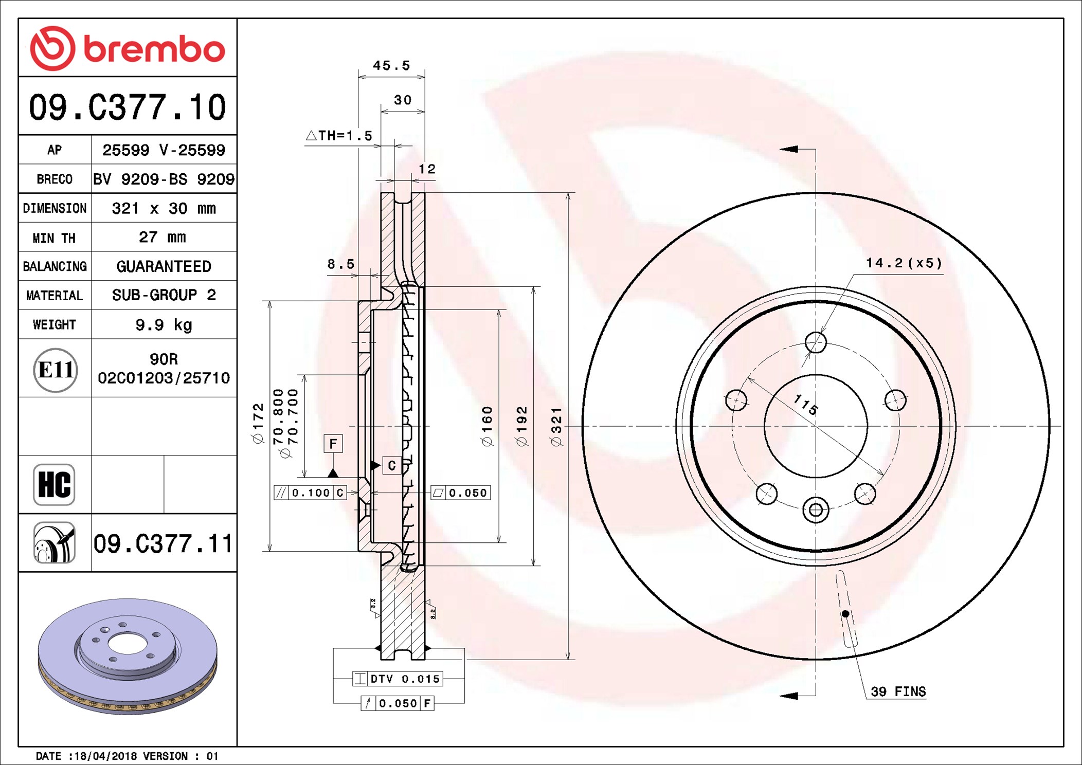Brake Disc - 09.C377.11 BREMBO
