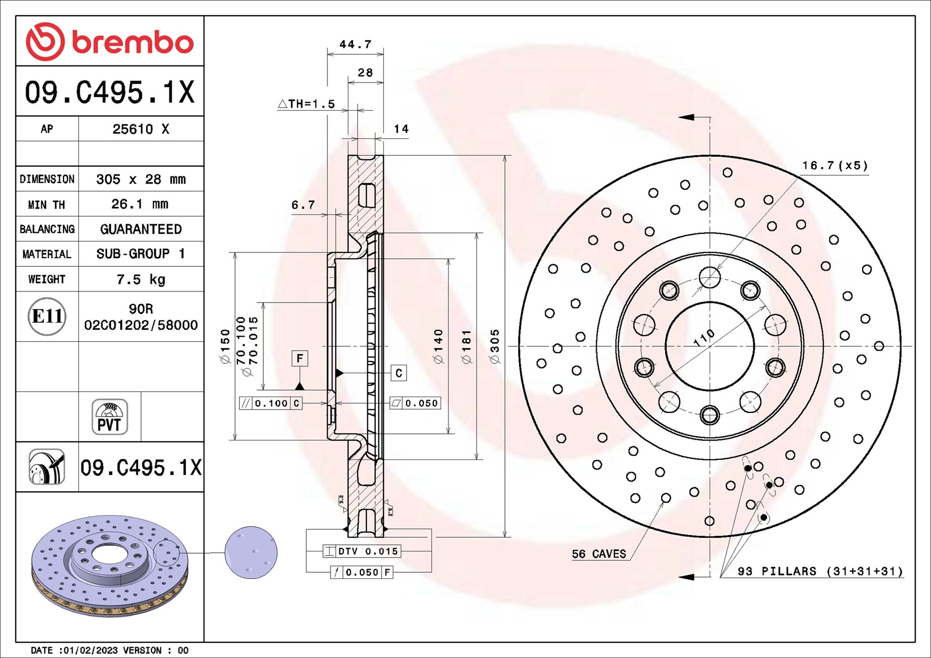 Brake Disc - 09.C495.1X BREMBO