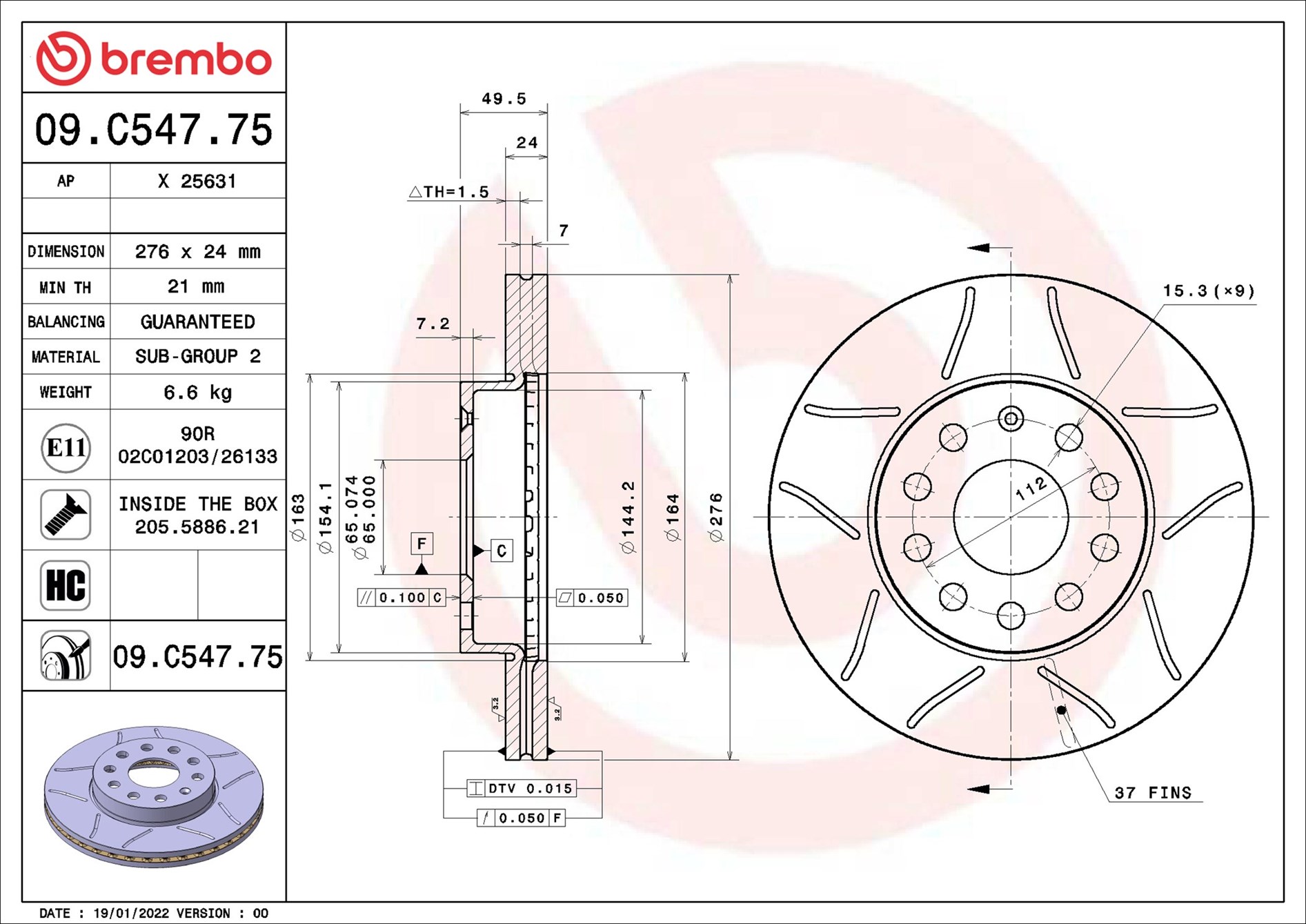 Brake Disc - 09.C547.75 BREMBO