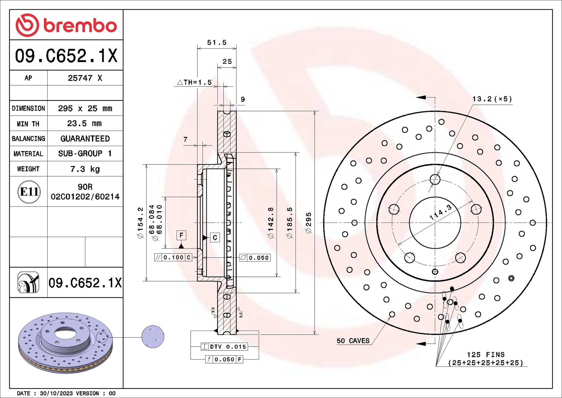 stabdžių diskas - 09.C652.1X BREMBO