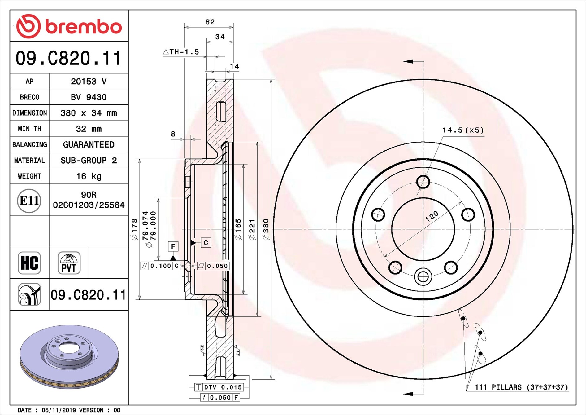 Brake Disc - 09.C820.11 BREMBO