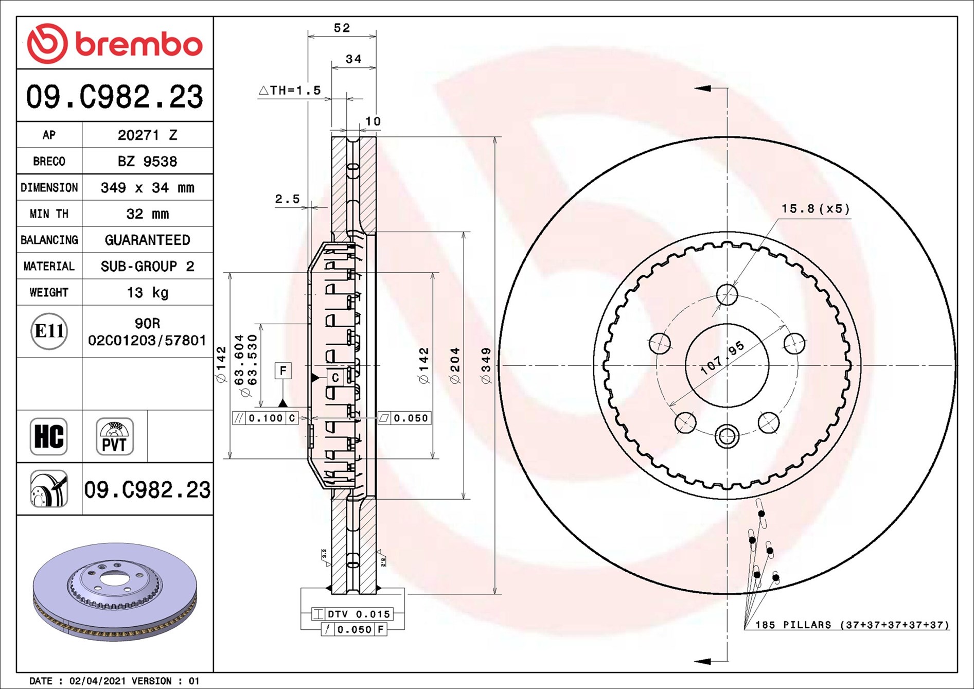 Brake Disc - 09.C982.23 BREMBO
