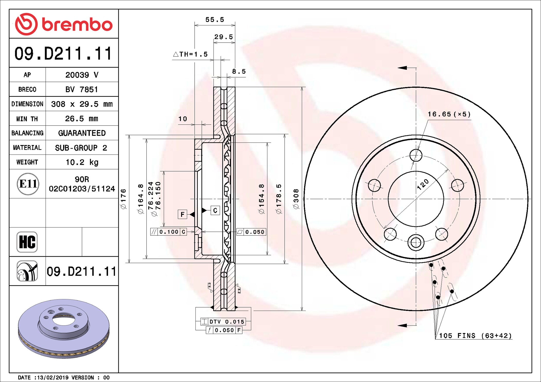 Brake Disc - 09.D211.11 BREMBO
