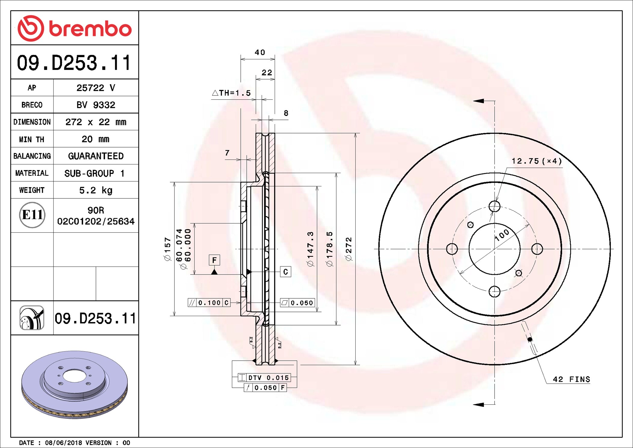 Brake Disc - 09.D253.11 BREMBO