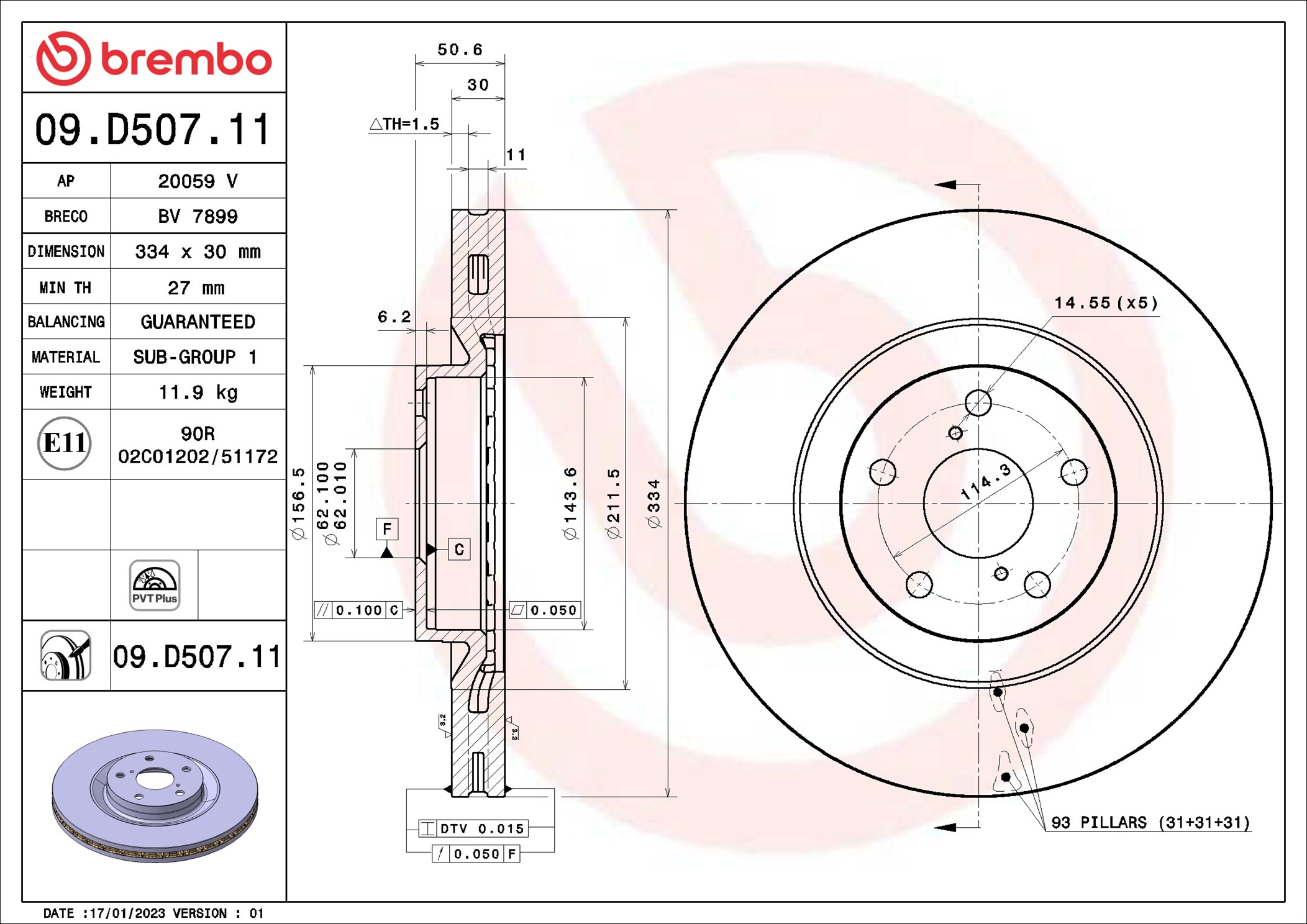 Brake Disc - 09.D507.11 BREMBO