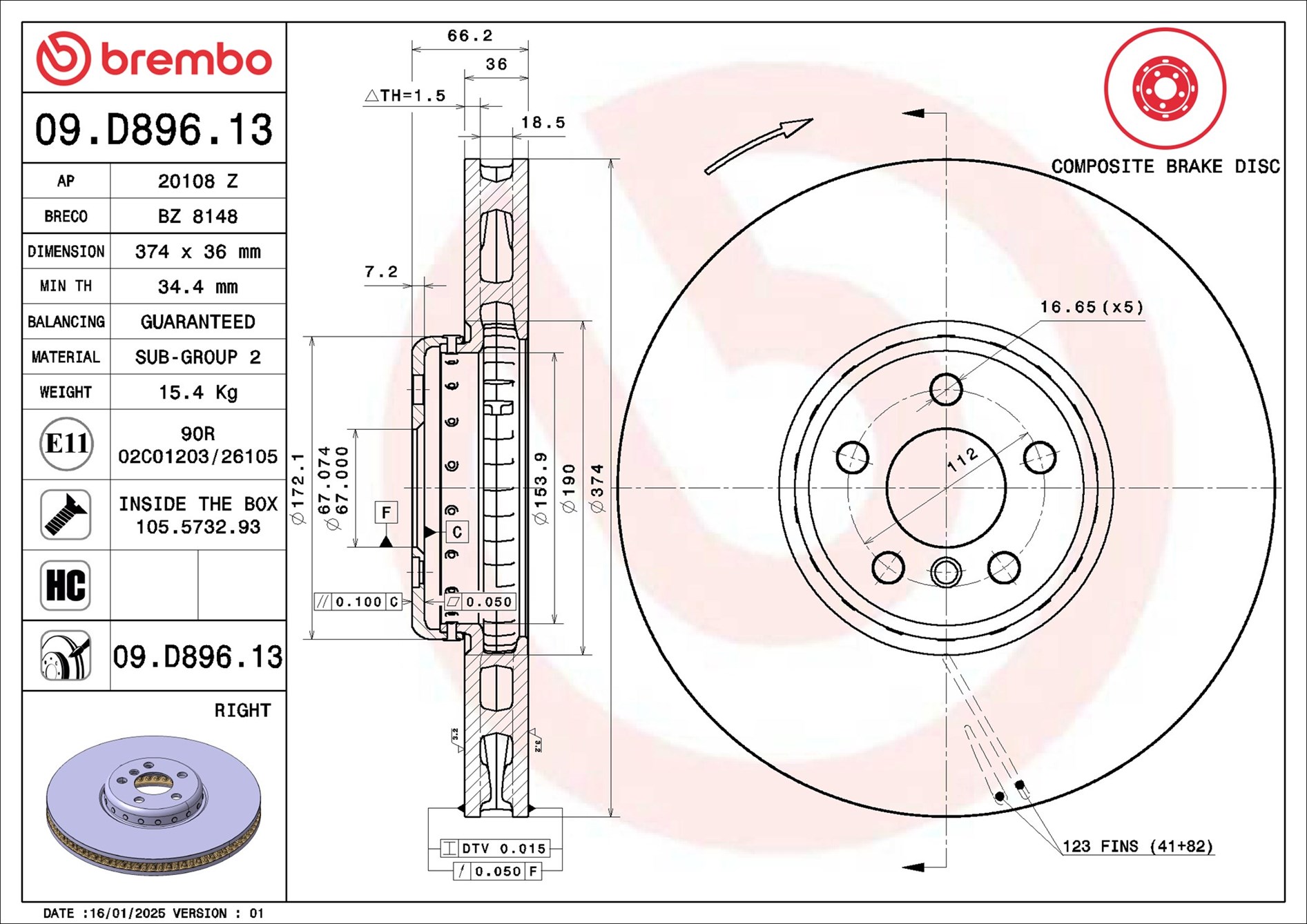 stabdžių diskas - 09.D896.13 BREMBO