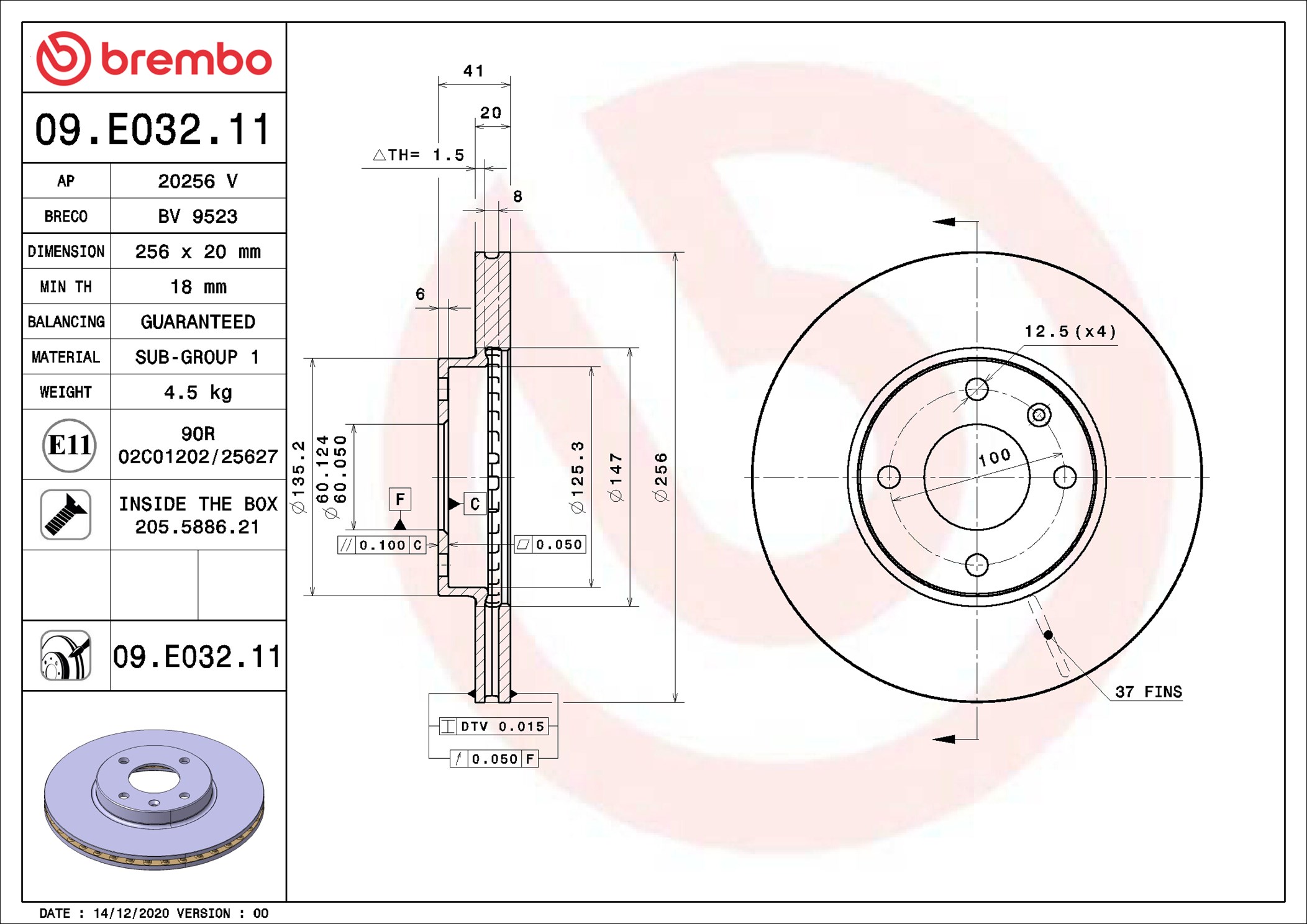 Тормозной диск - 09.E032.11 BREMBO